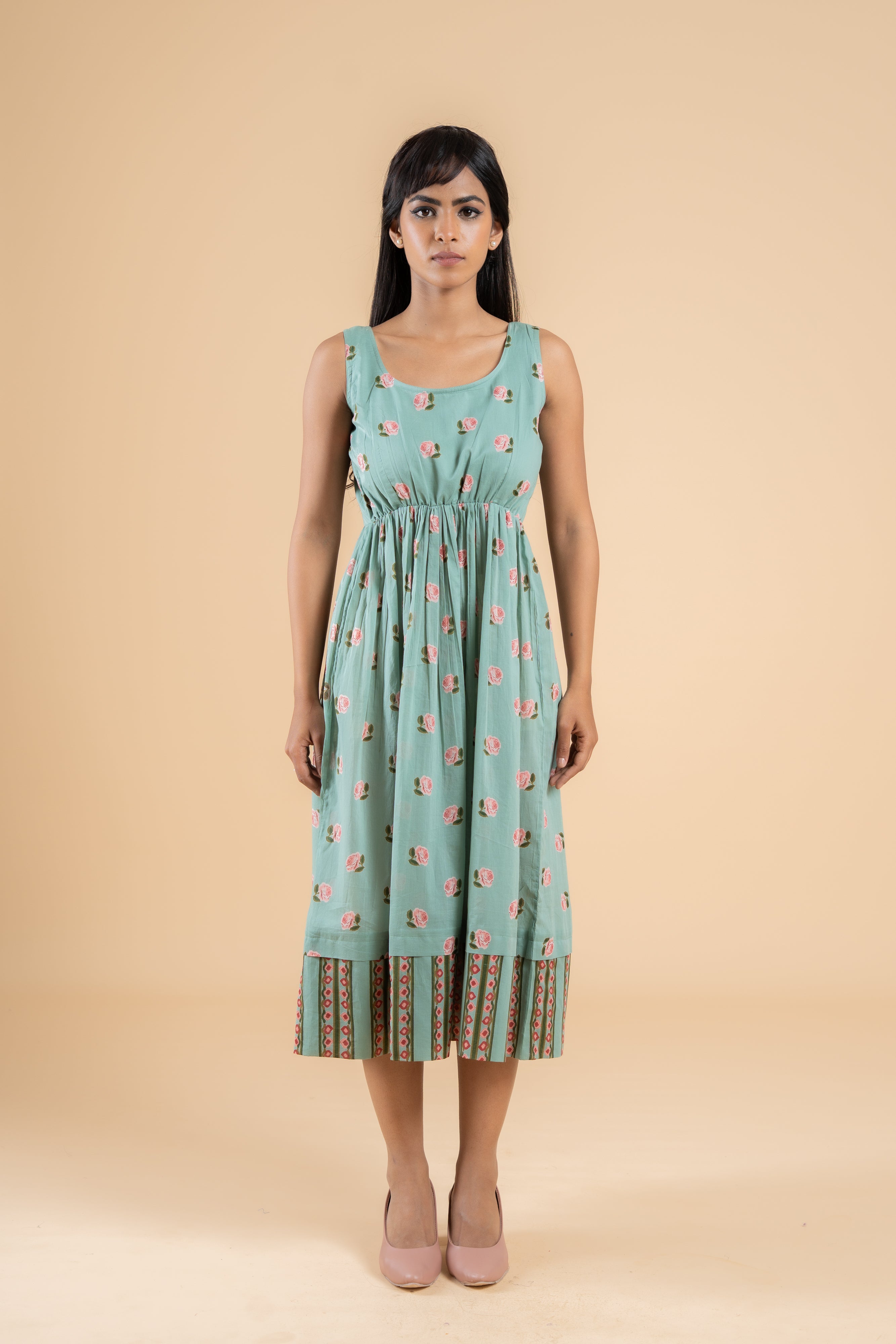 SAGE GREEN PANKHUDI DRESS WITH JACKET SET OF 2