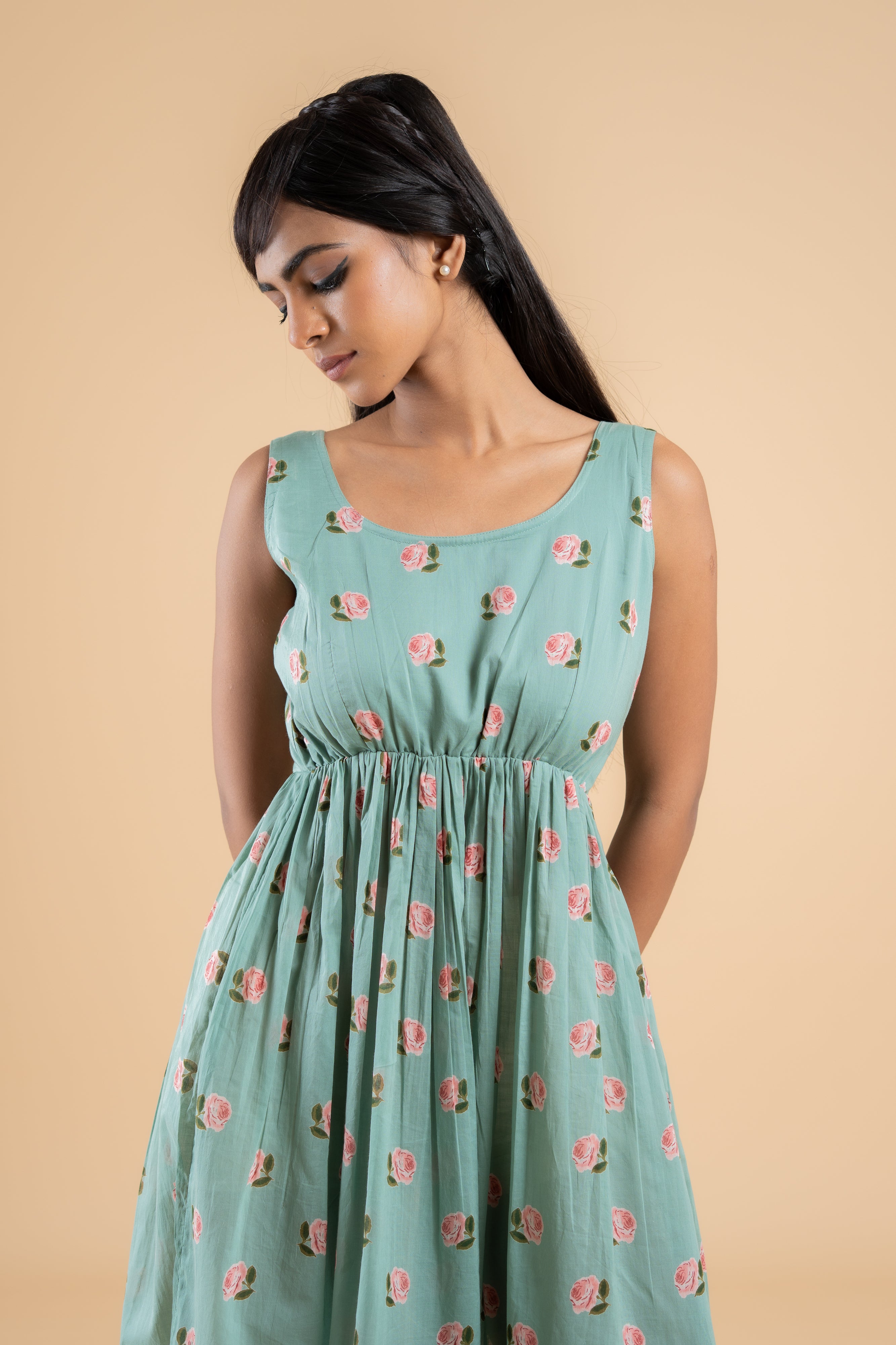 SAGE GREEN PANKHUDI DRESS WITH JACKET SET OF 2