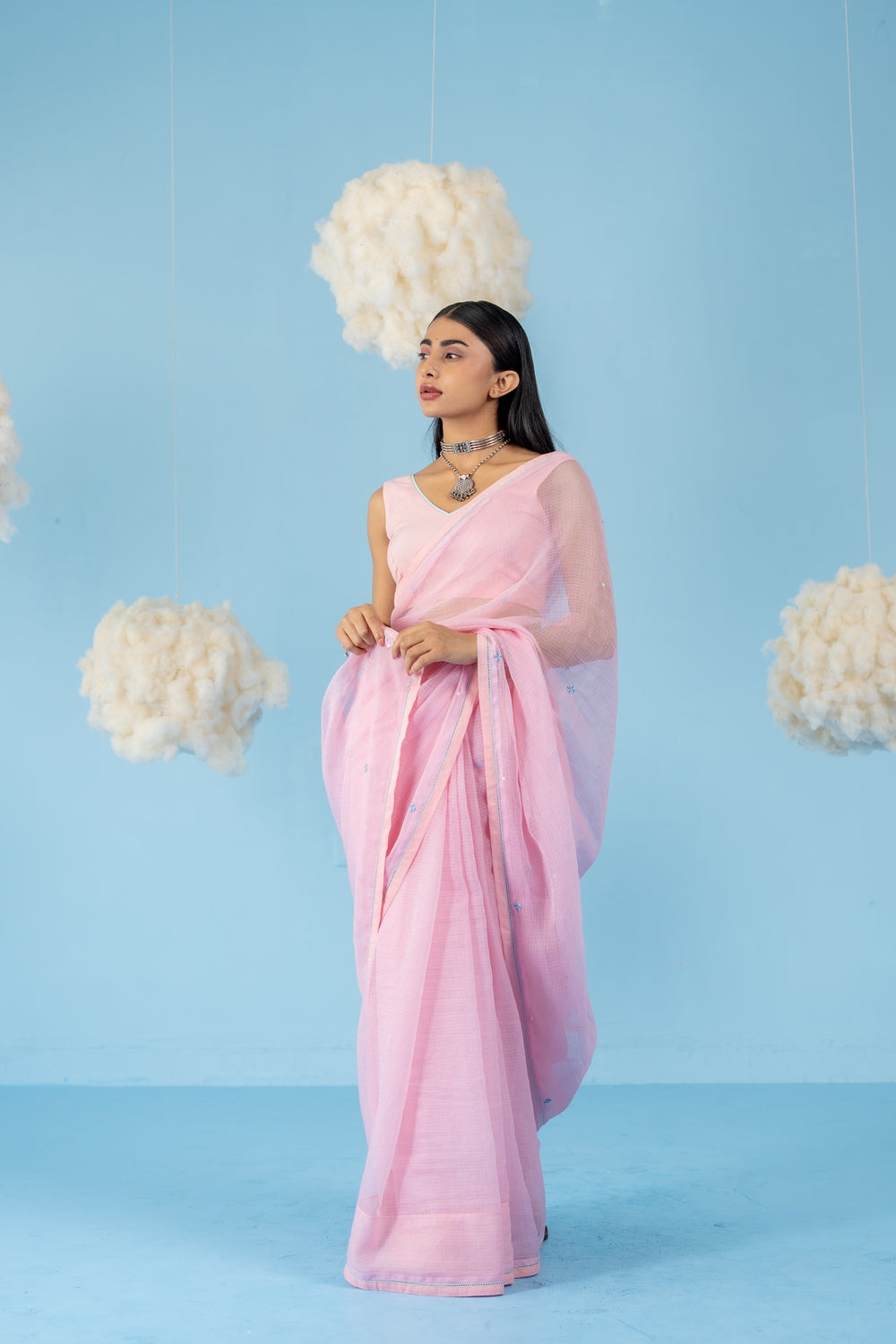 BABY PINK STRAWBERRY SAREE WITH UN-STITCHED BLOUSE