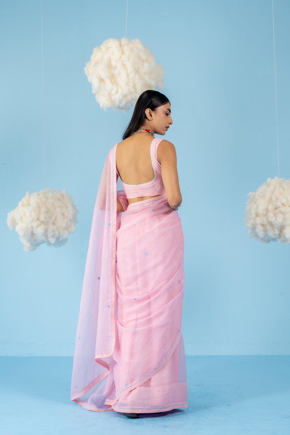 BABY PINK STRAWBERRY SAREE WITH UN-STITCHED BLOUSE