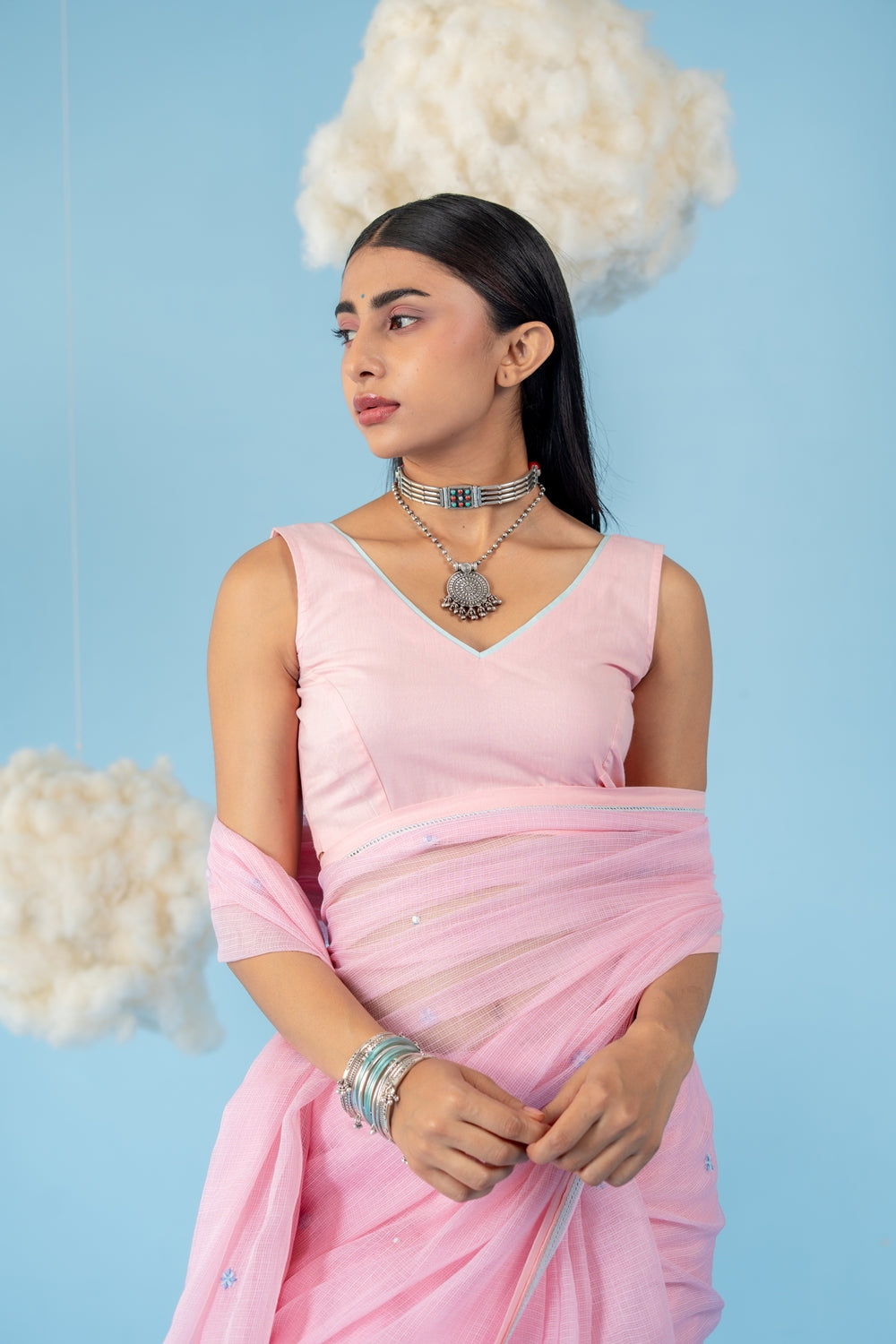 BABY PINK STRAWBERRY SAREE WITH UN-STITCHED BLOUSE