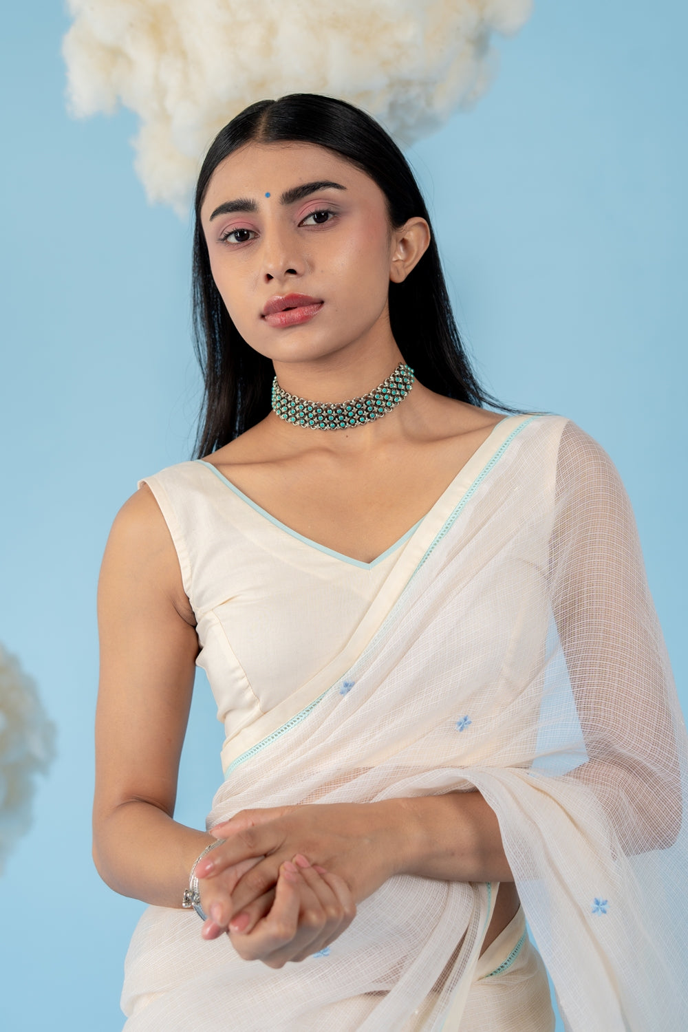 OFF-WHITE COCONUT SAREE WITH UN-STITCHED BLOUSE