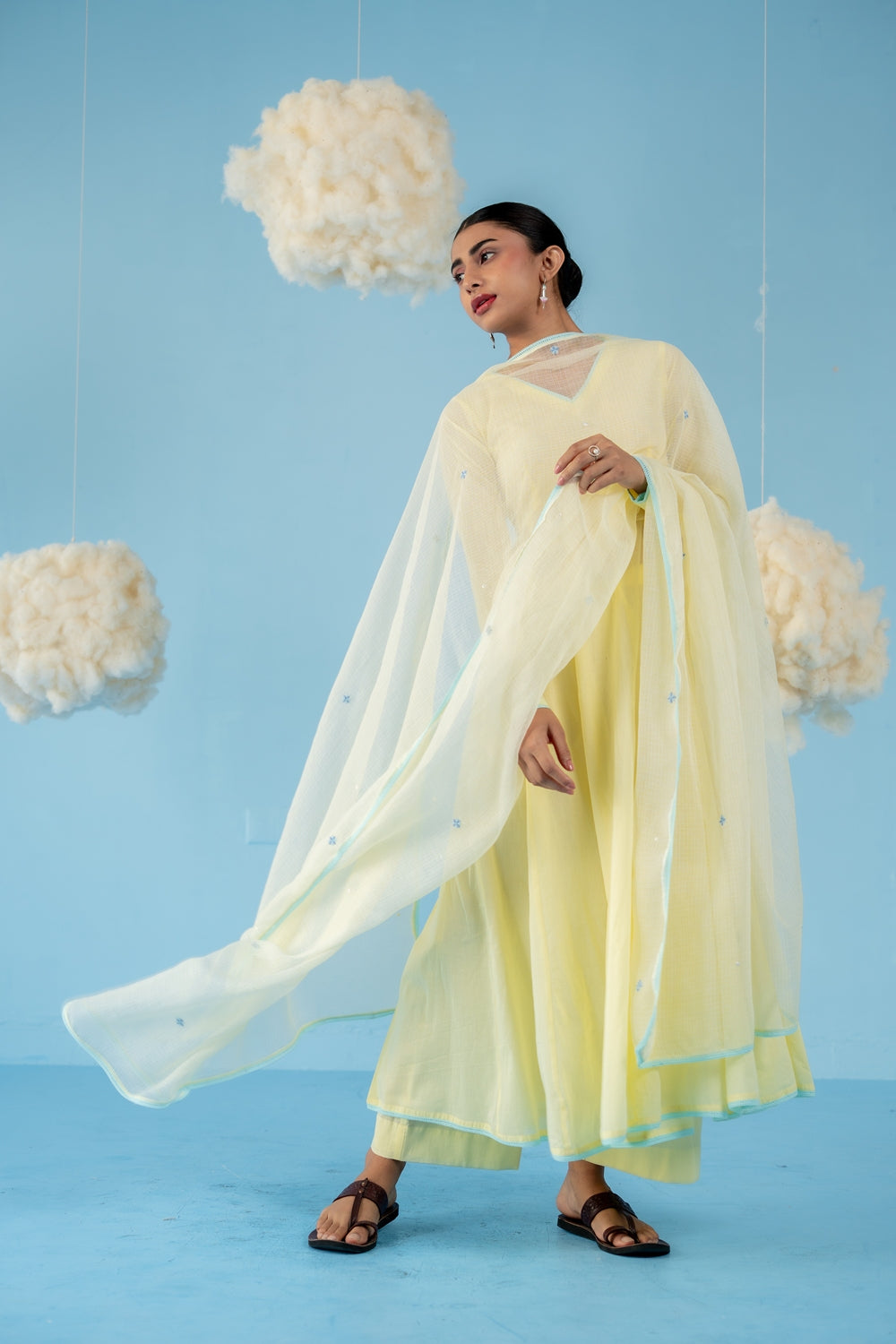 BUTTER YELLOW MANGO ANARKALI SET OF 3