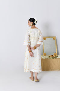 Chakri White Lurex V-neck Dress with Koti