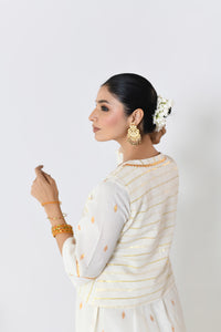 Chakri White Lurex V-neck Dress with Koti