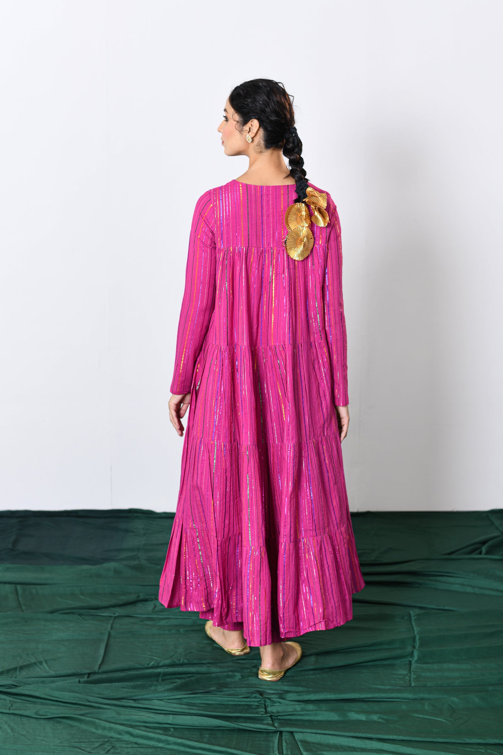 Rangmala Pink Multicolor zari Lurex Tiered Anarkali with Pants (RTS)