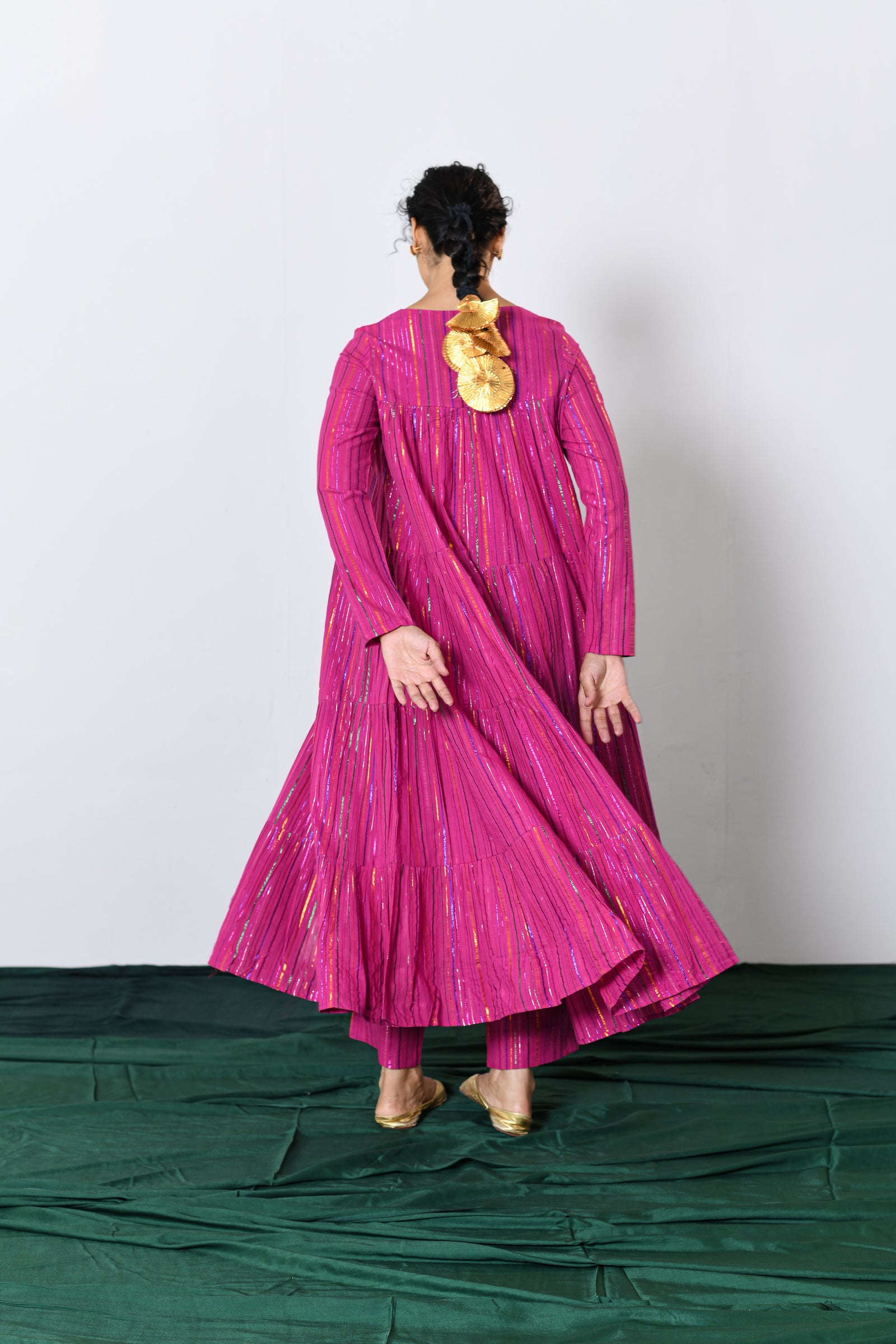 Rangmala Pink Multicolor zari Lurex Tiered Anarkali with Pants (RTS)
