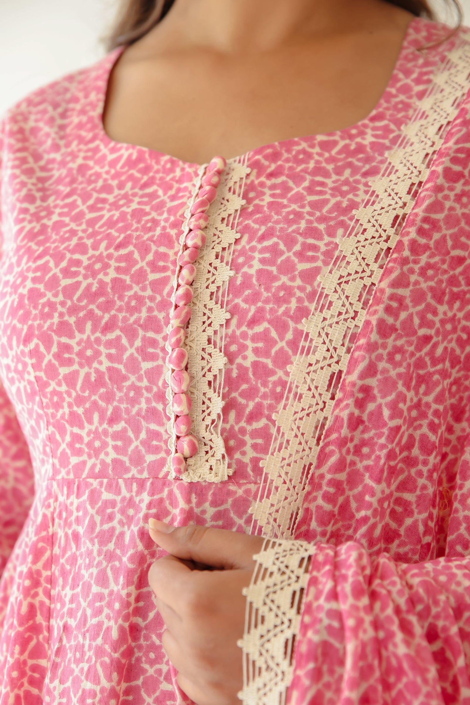 GULKAND PINK COTTON ANARKALI WITH MULMUL DUPATTA