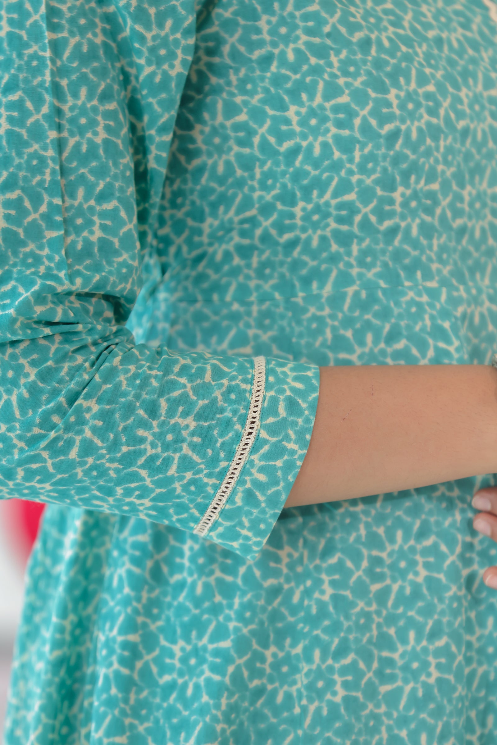 CHAITEE TEAL COTTON ANARKALI WITH MULMUL DUPATTA