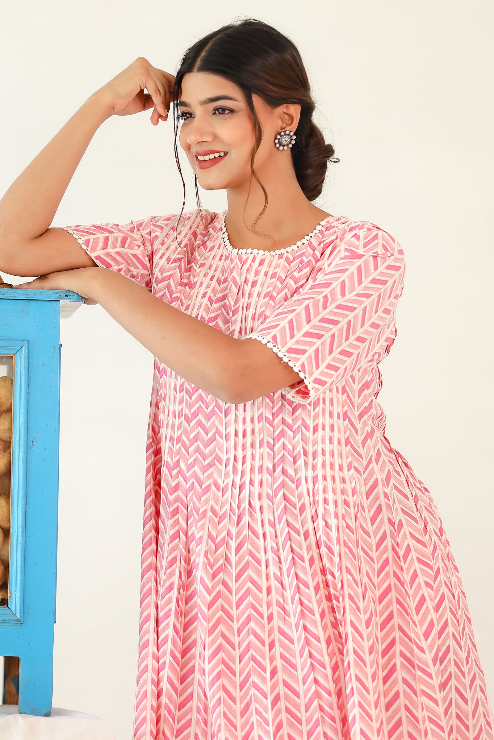 PARLE LIGHT PINK PINTUCKS A LINE KURTA SET