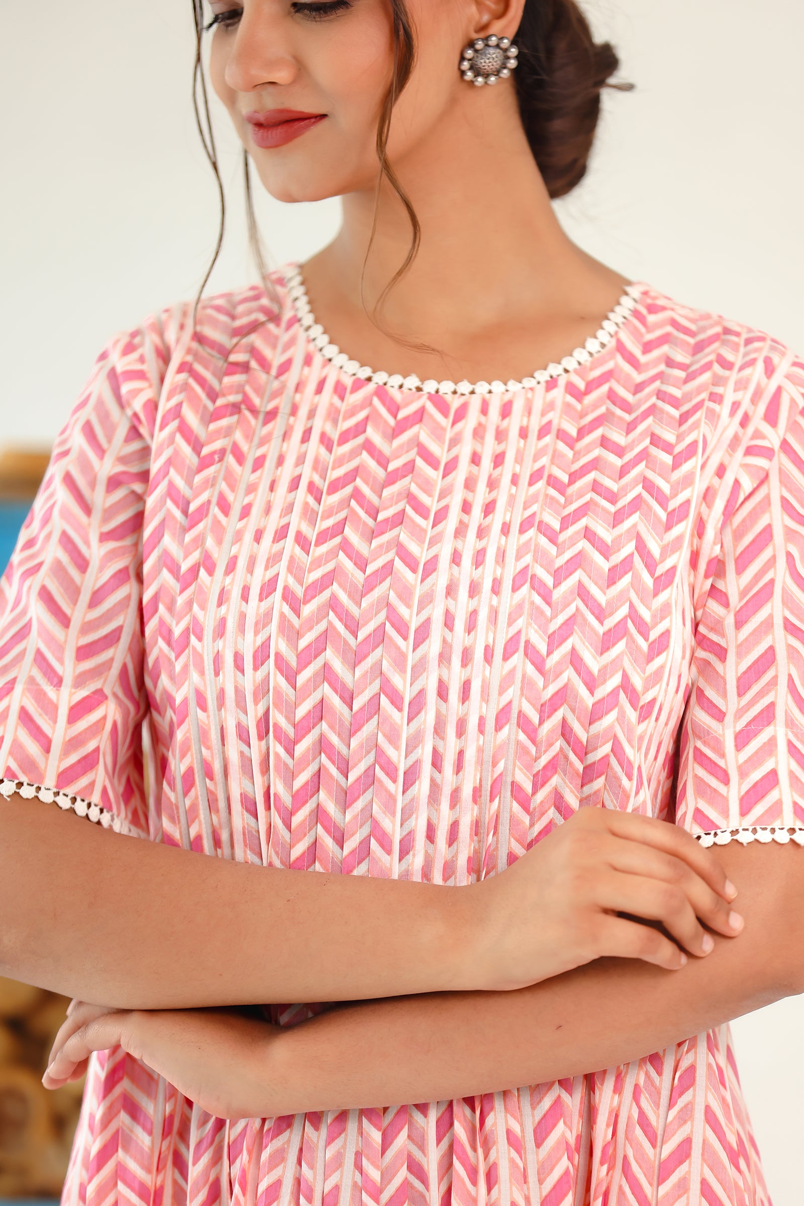 PARLE LIGHT PINK PINTUCKS A LINE KURTA SET