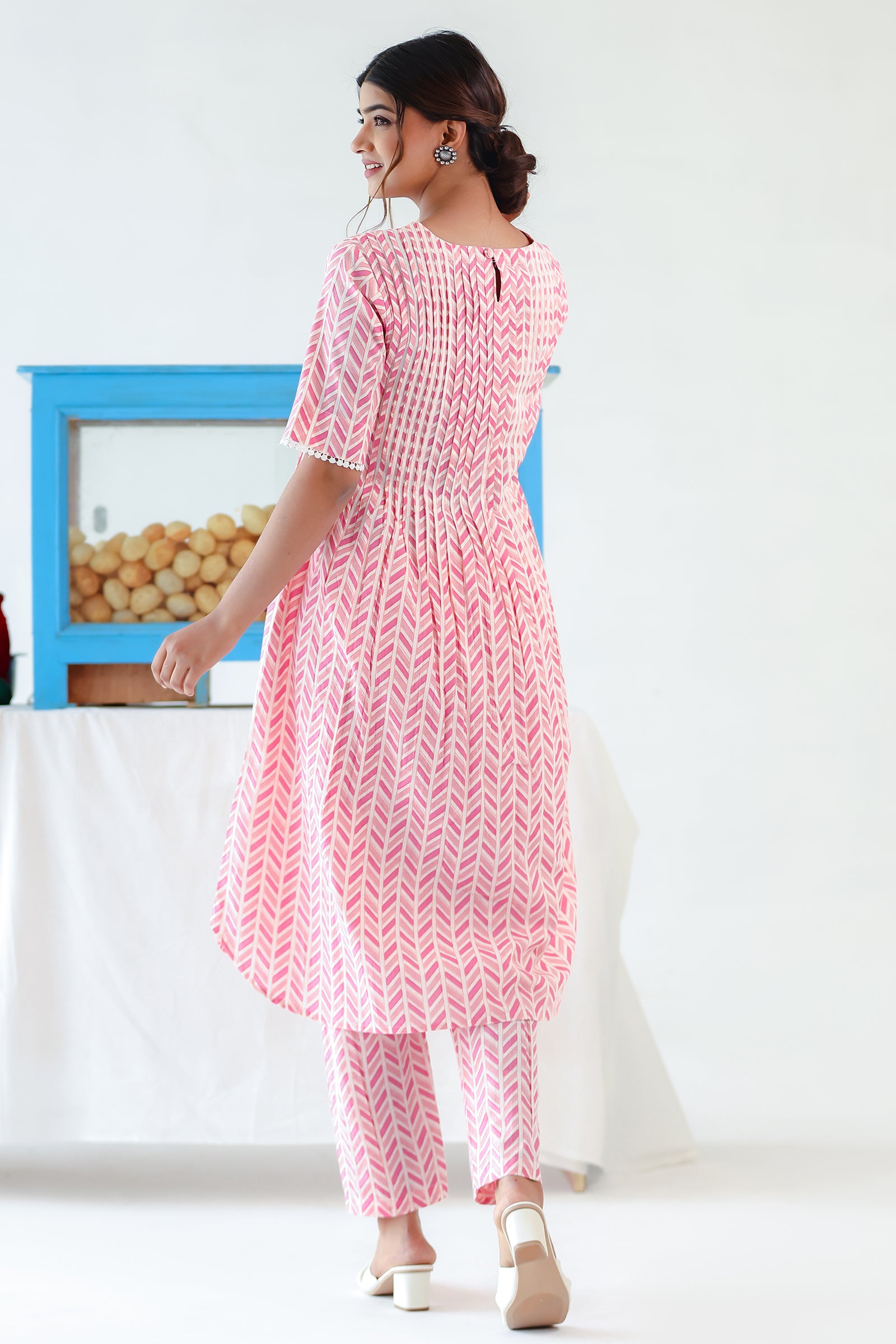 PARLE LIGHT PINK PINTUCKS A LINE KURTA SET