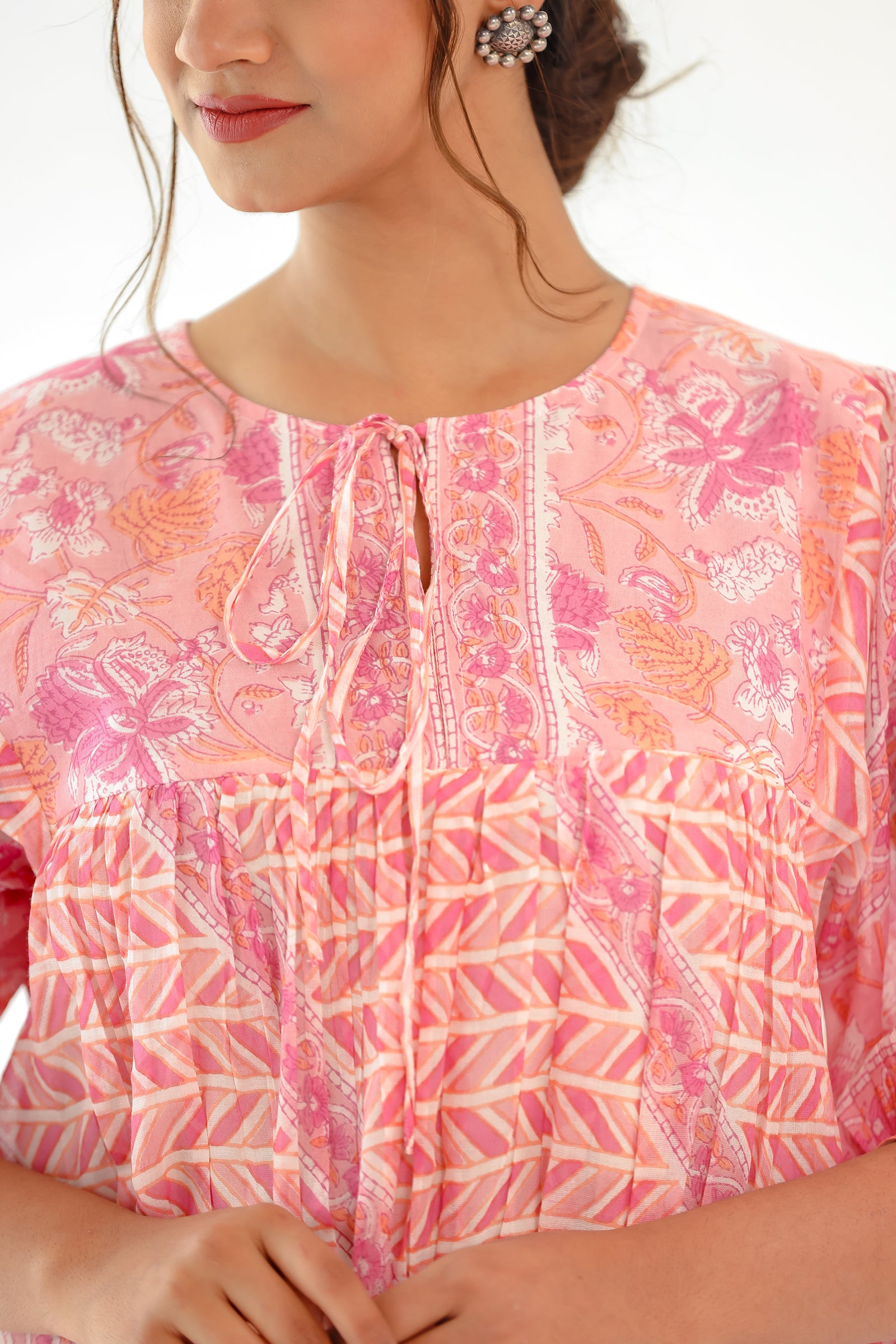 CANDY PINK MULMUL DOLMAN SLEEVES KNEE LENGTH DRESS