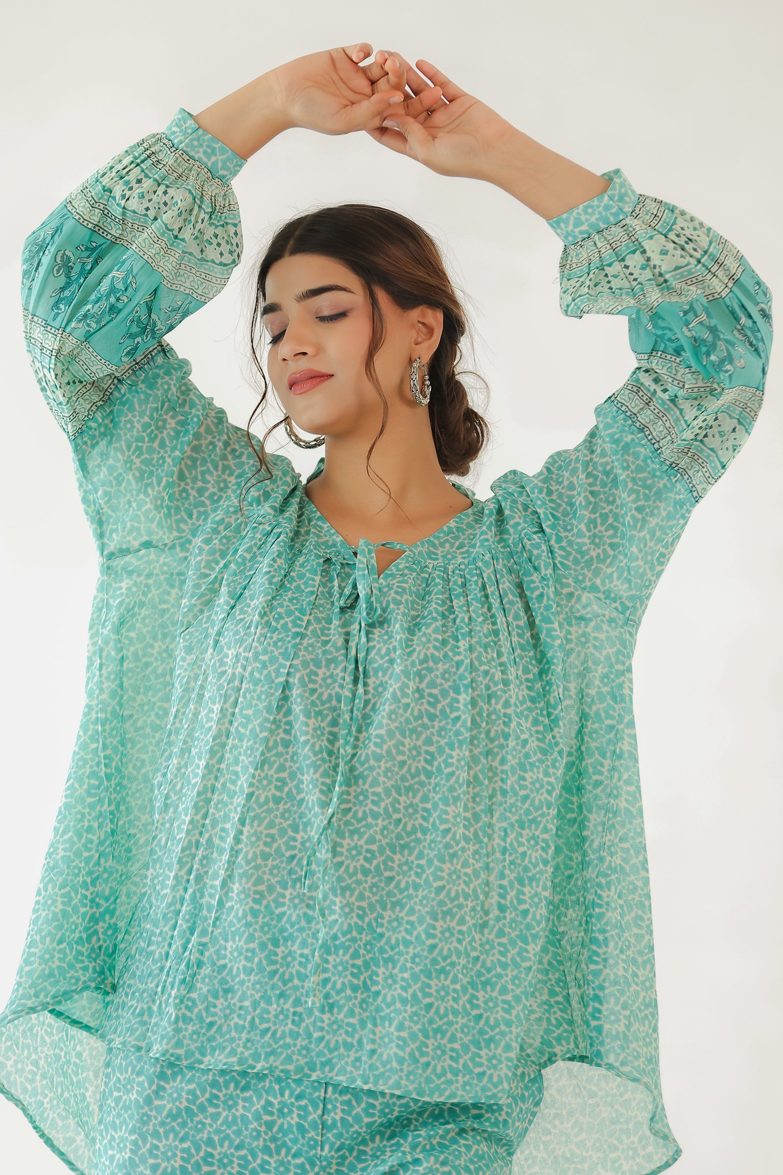CHANDRA TEAL MULMUL AND COTTON CO-ORD SET