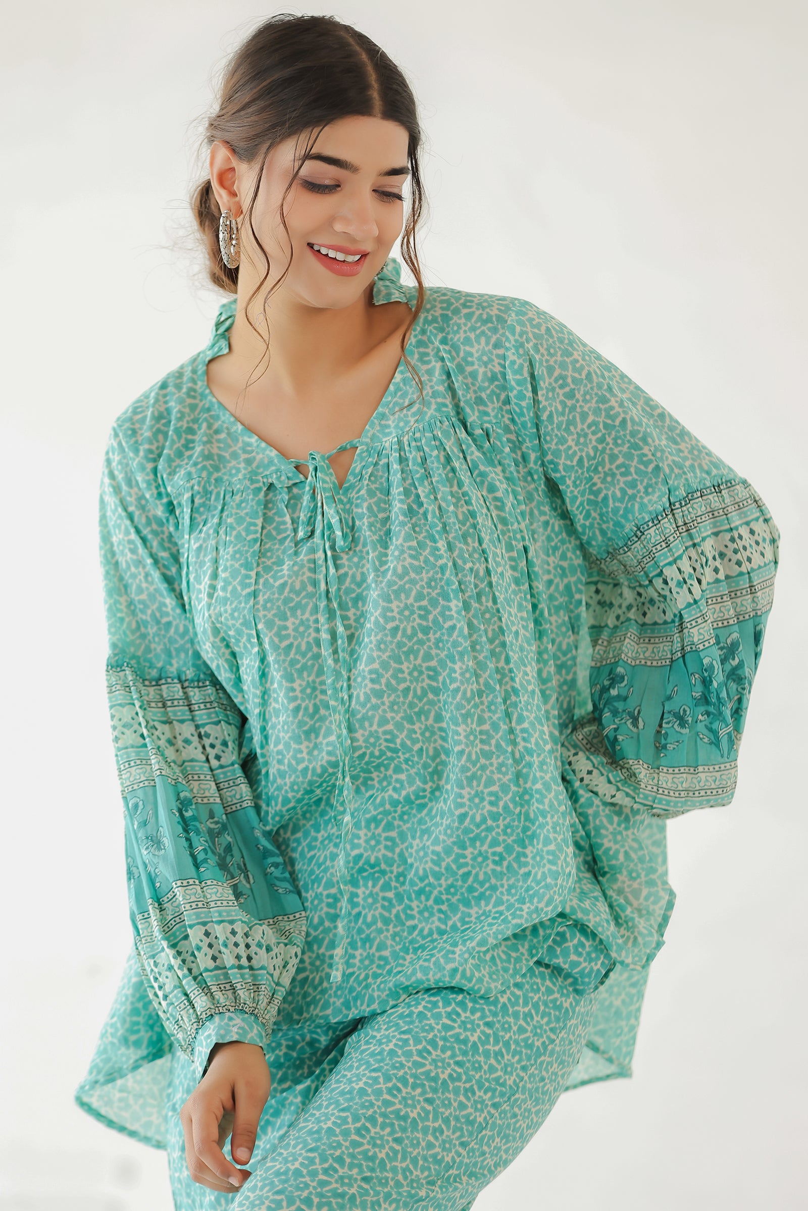 CHANDRA TEAL MULMUL AND COTTON CO-ORD SET