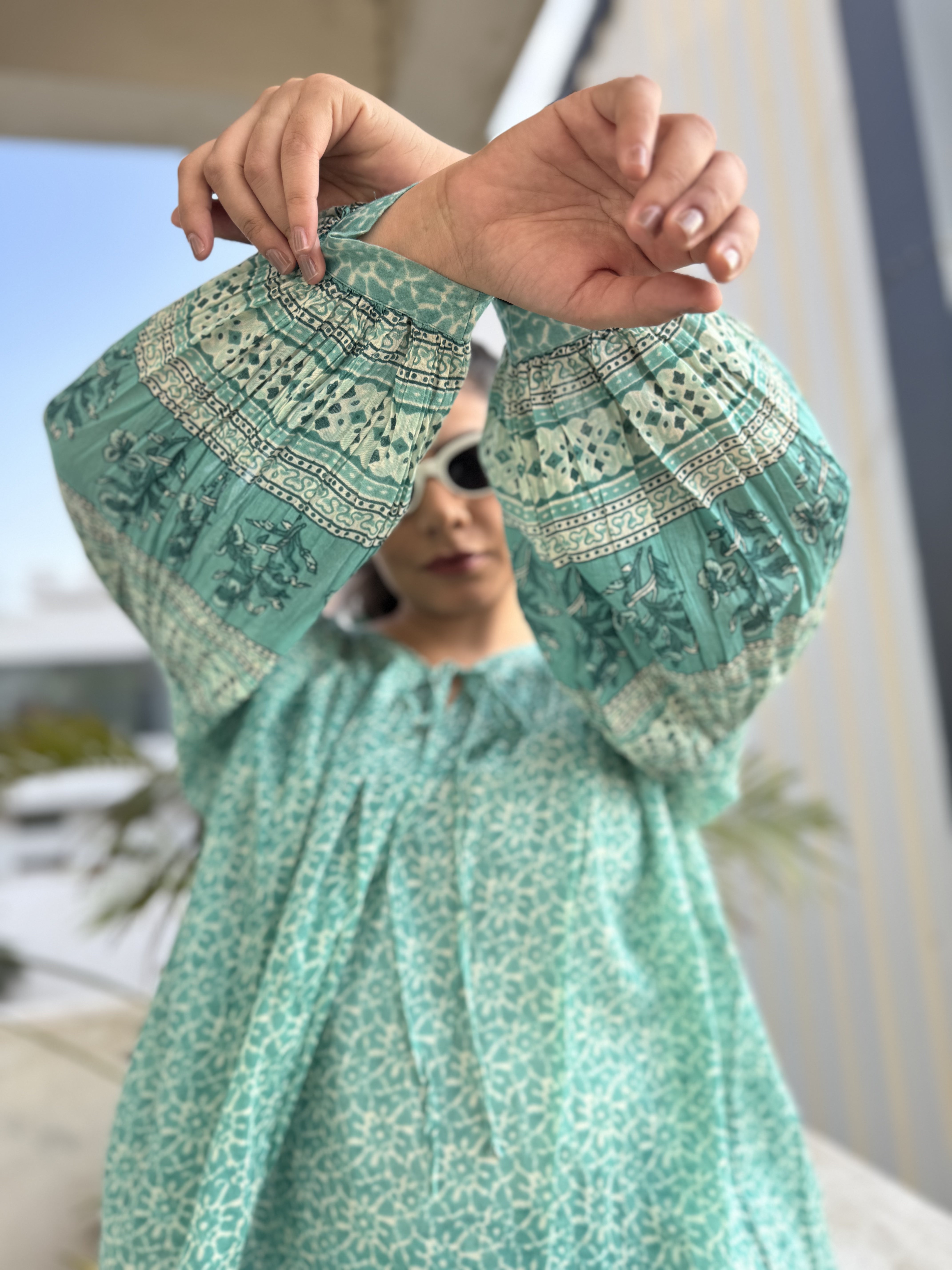 CHANDRA TEAL MULMUL AND COTTON CO-ORD SET