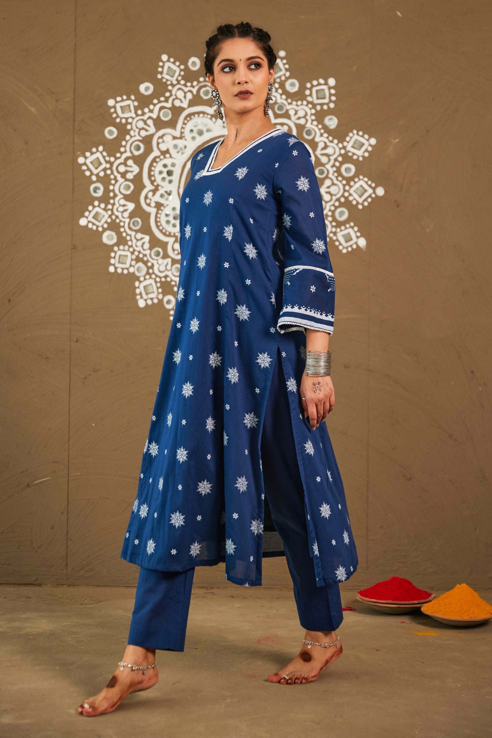 Kapur Blue Cotton Loose Fitted A-Line Only
