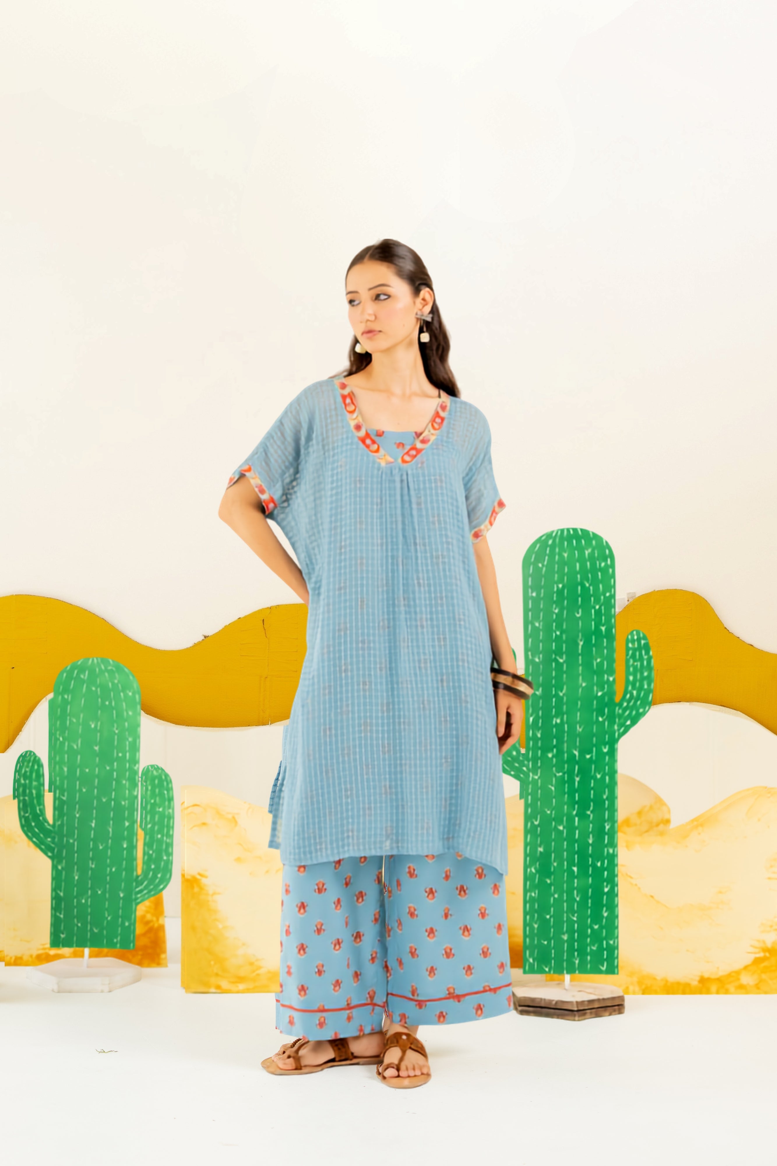 HERITAGE BLUE AFREEN KAFTAN CO-ORD SET OF 3