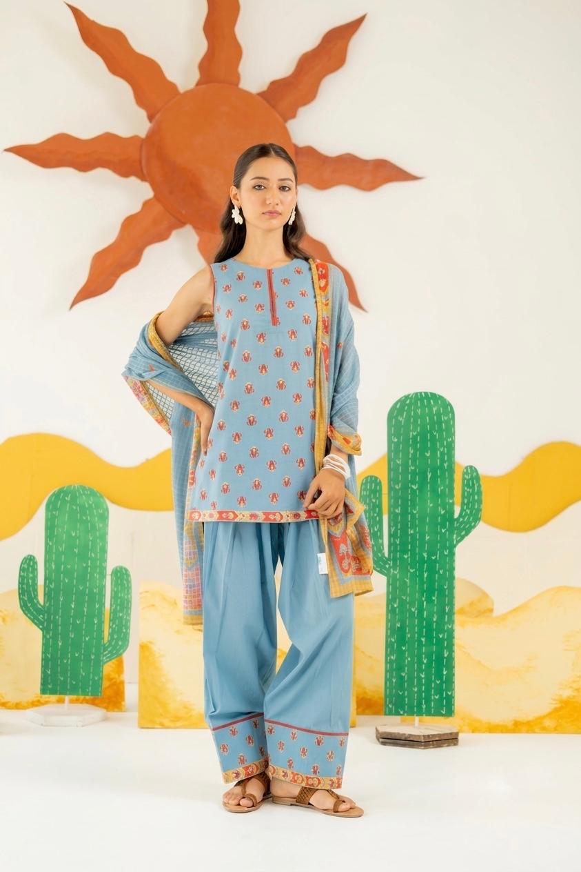 HERITAGE BLUE KAIRA KURTA AND FARSI SALWAR SET OF 3