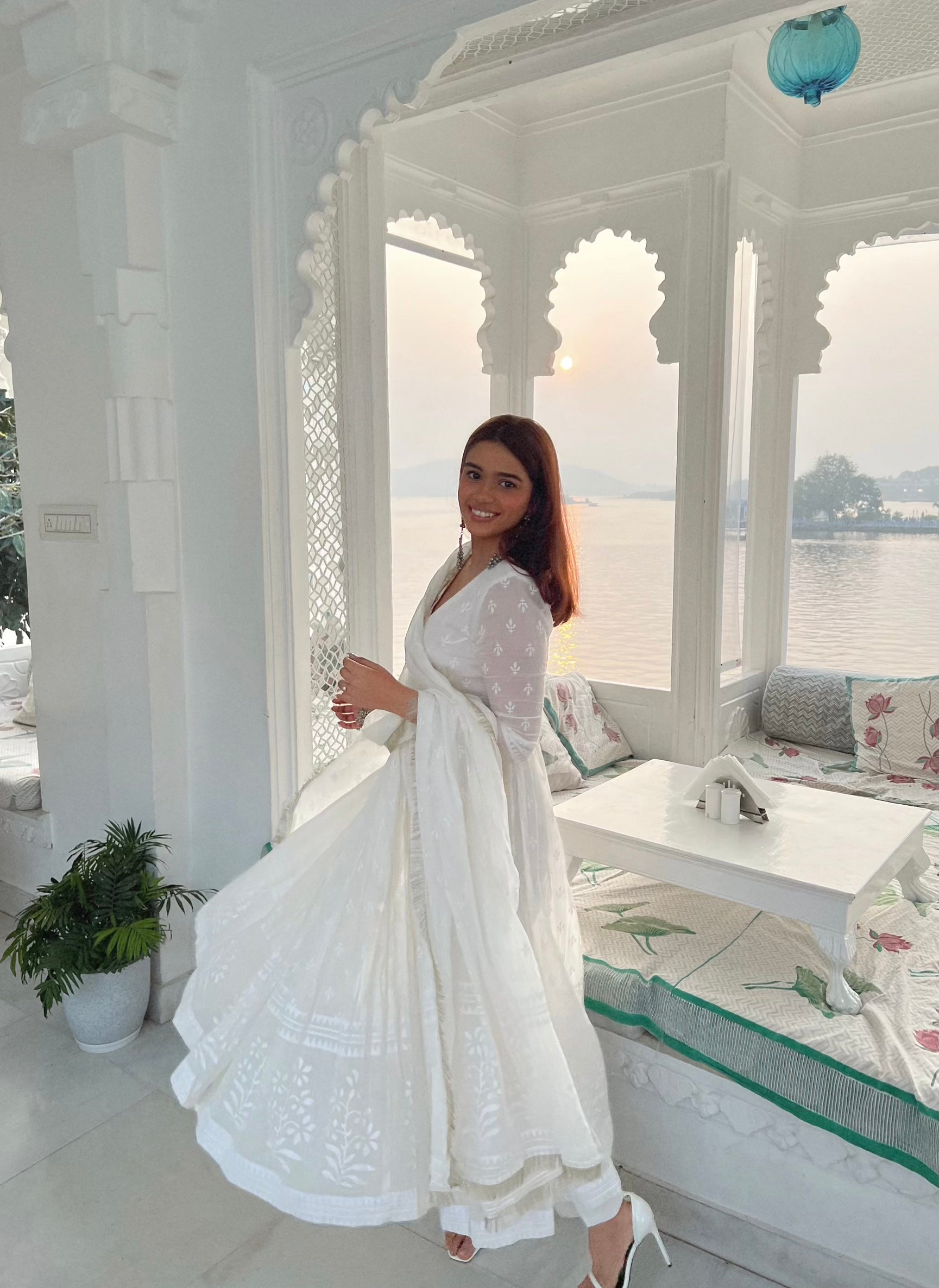 Khwabeeda All White Full Sleeves Anarkali Set (RTS)