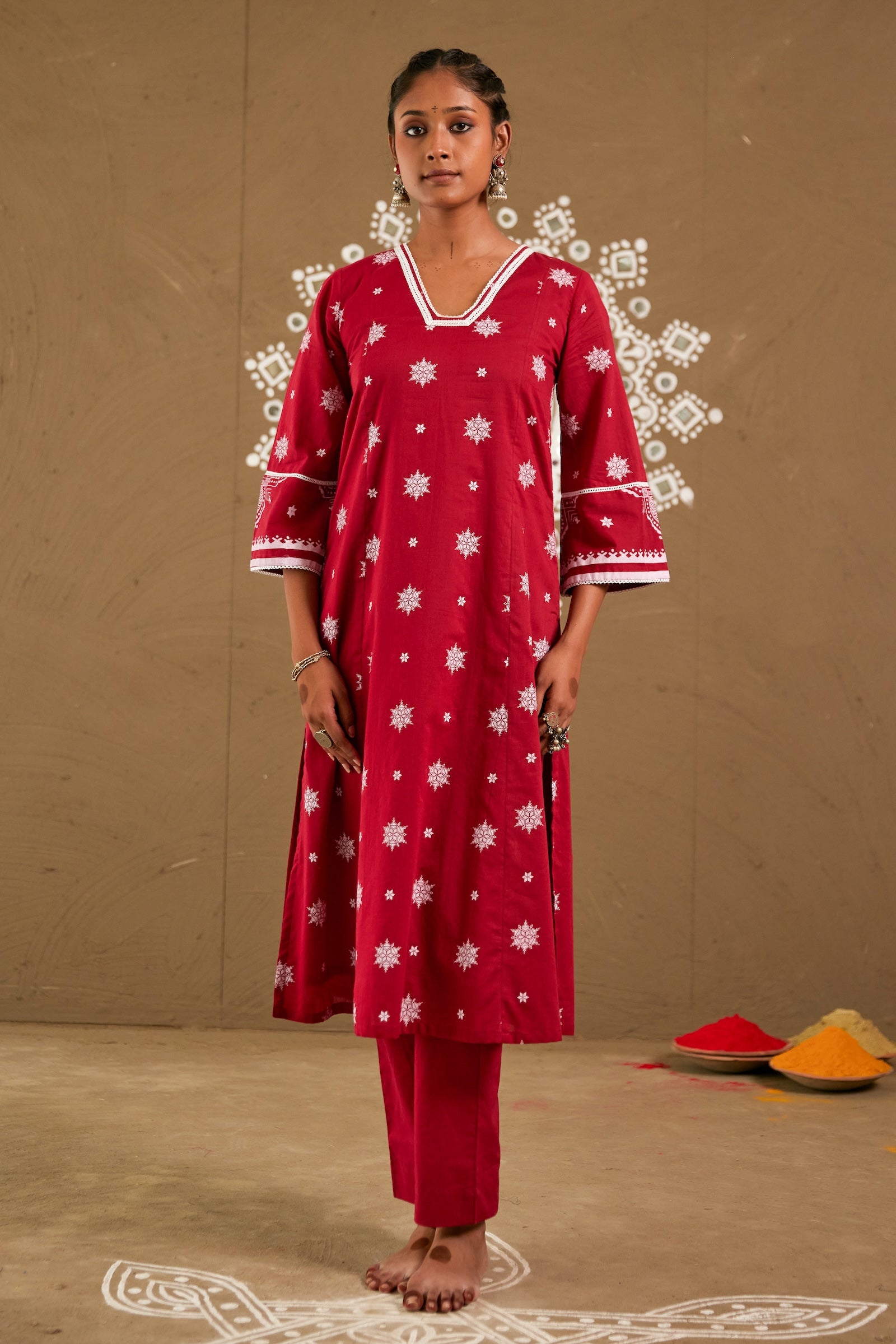 Laali Red Cotton Loose Fitted A-Line Only