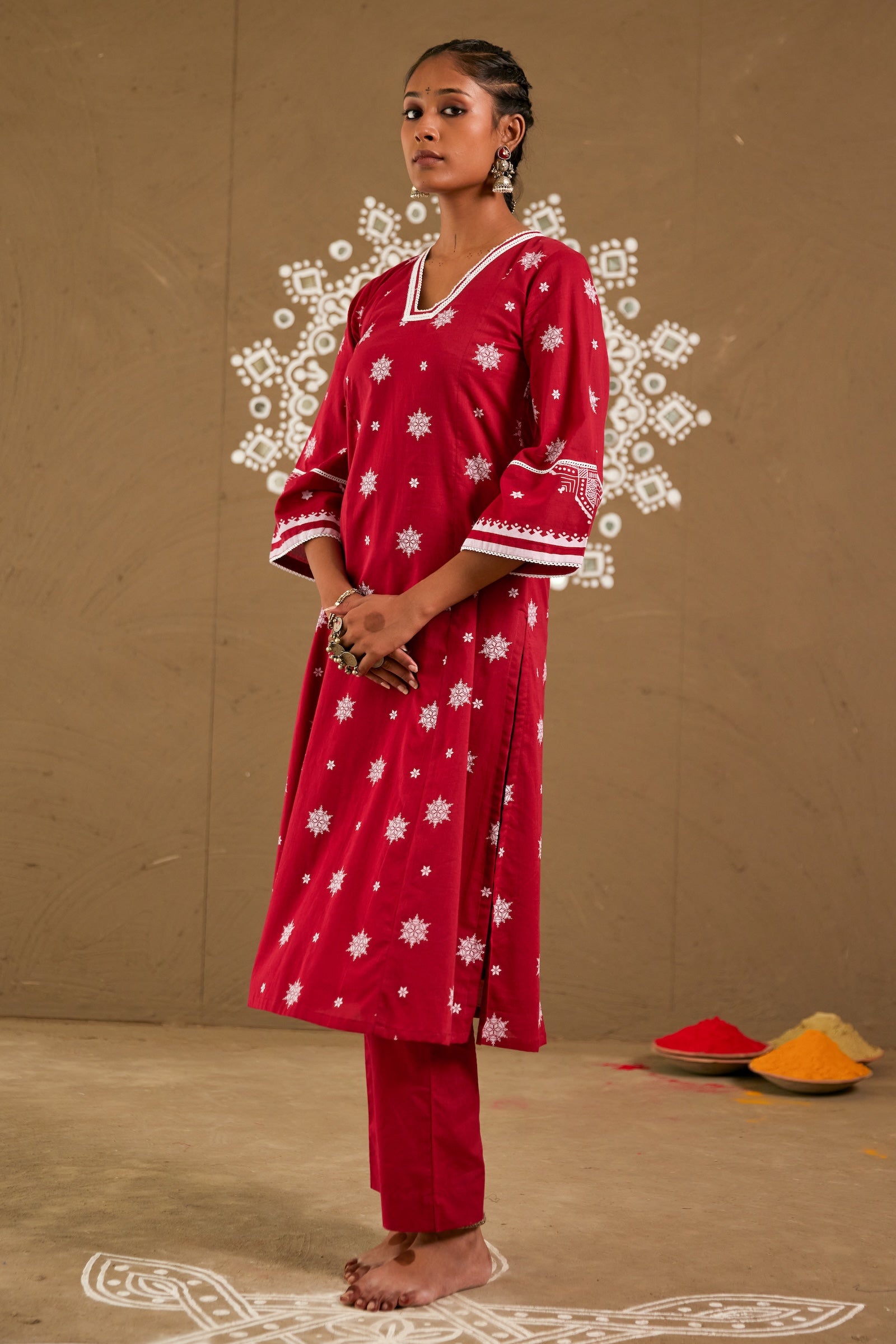 Laali Red Cotton Loose Fitted A-Line Only