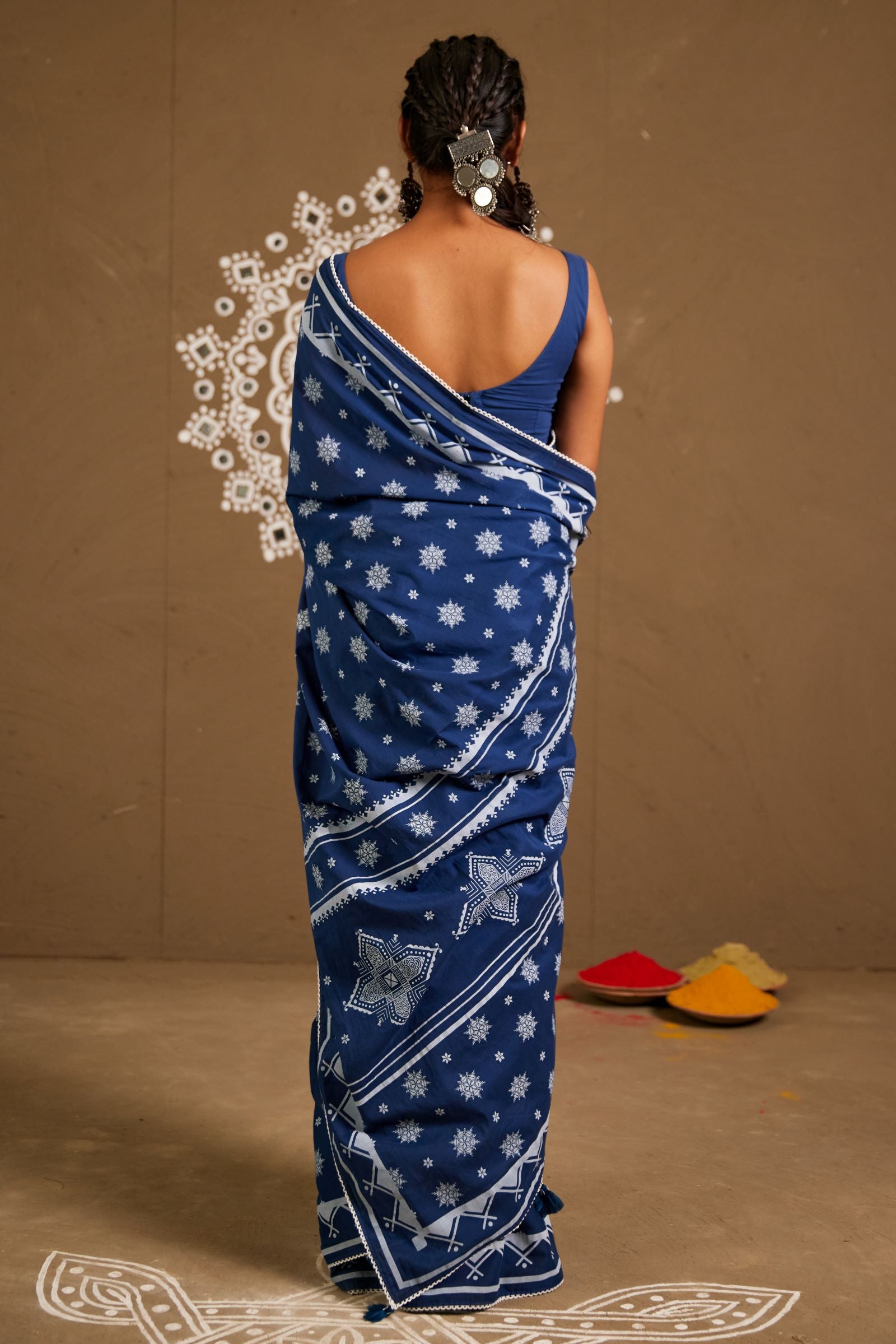 Saundh Blue Cotton Printed Saree (RTS)