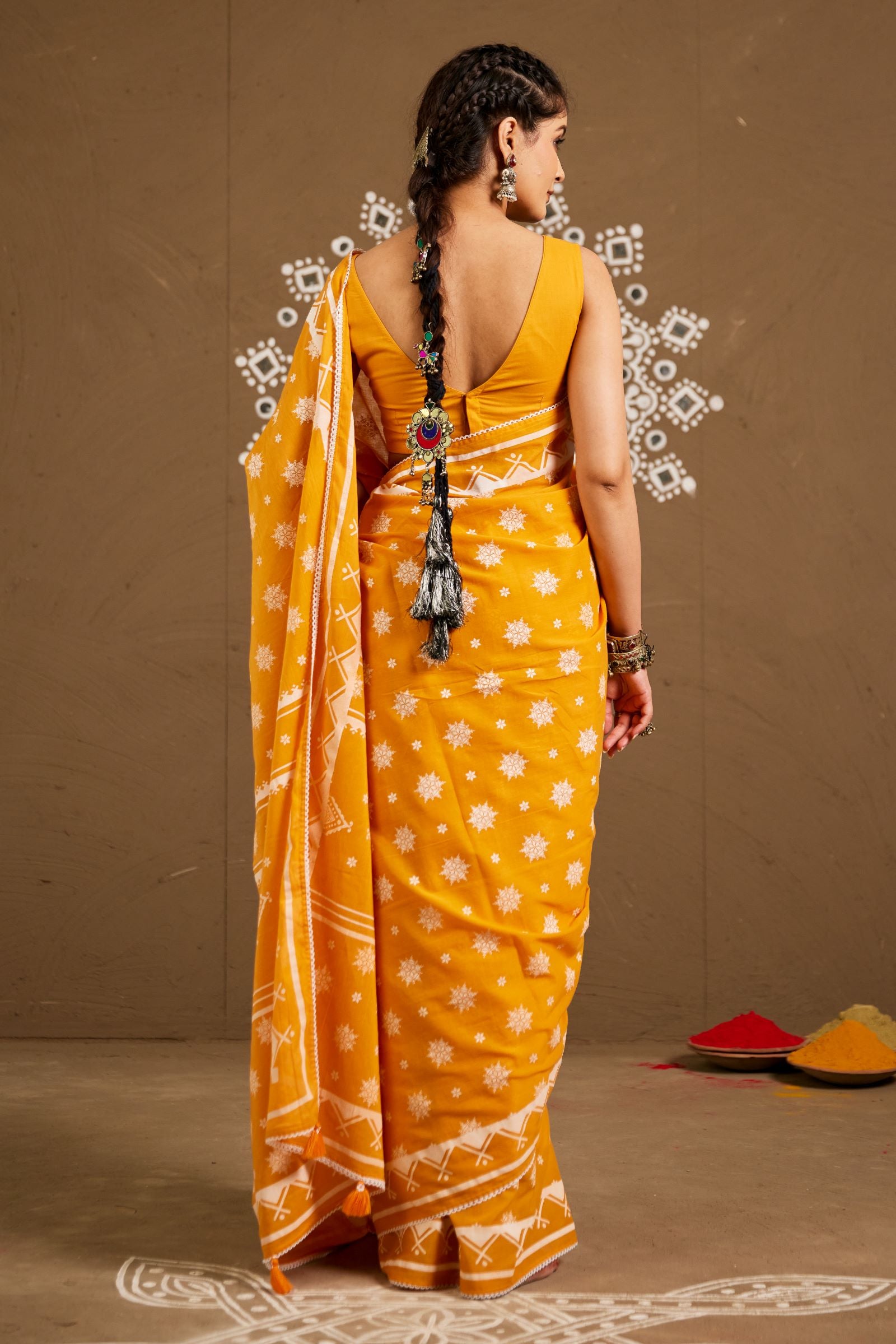 Diya Orange Cotton Printed Saree (RTS)