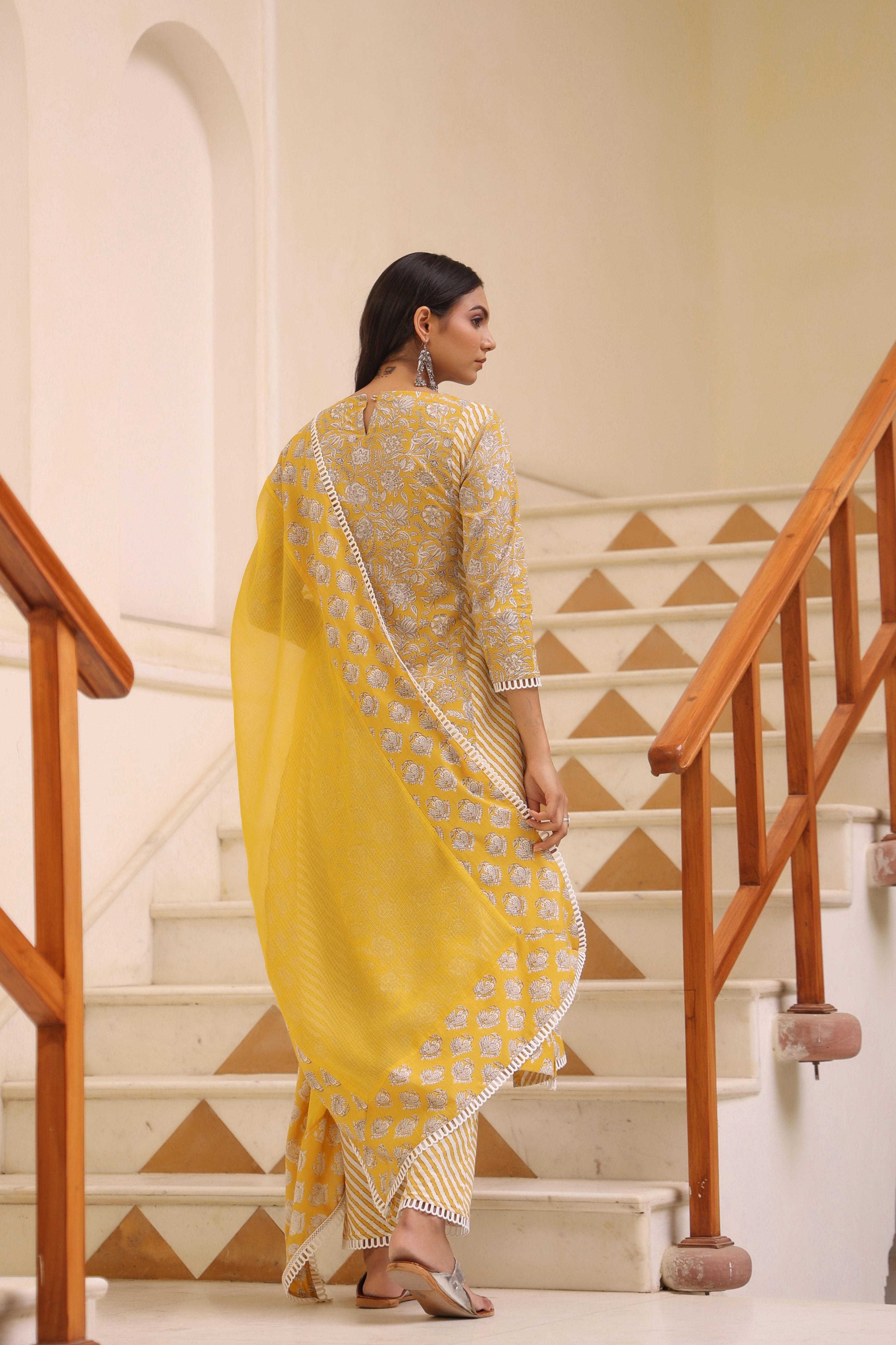 Yellow White Straight Suit Set