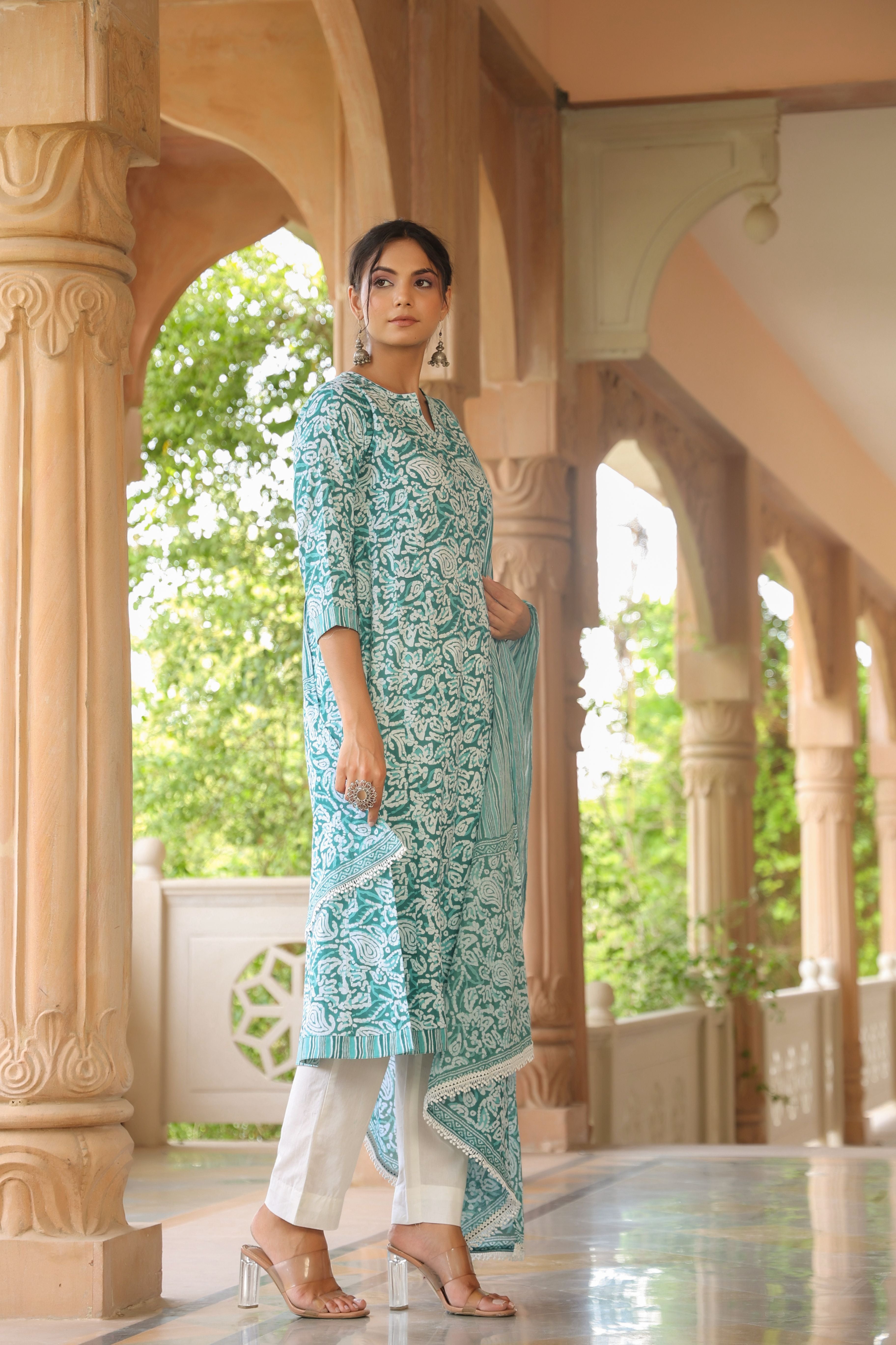 White Blue A-line Kurta