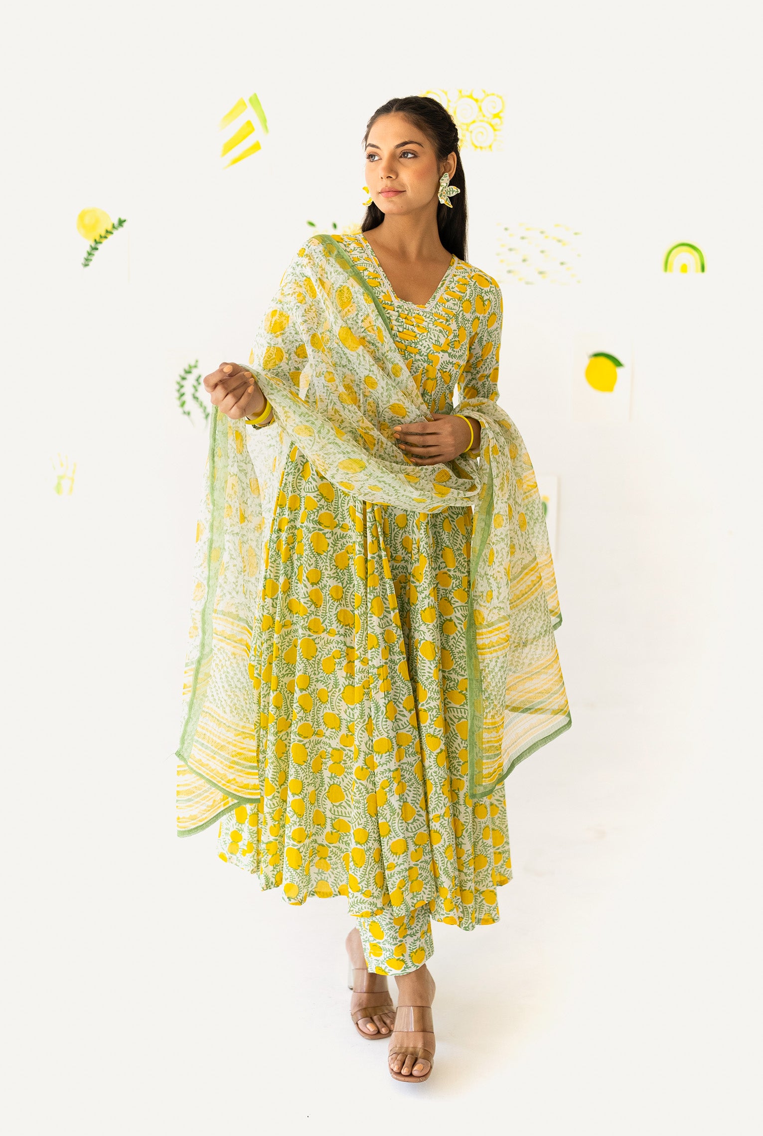 Lemon Printed Anarkali Set