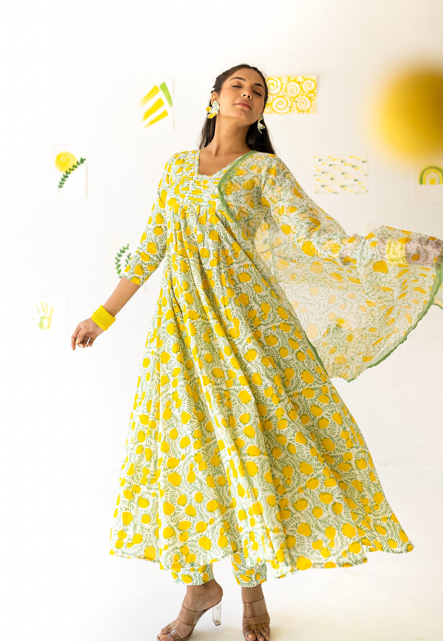 Lemon Printed Anarkali Set