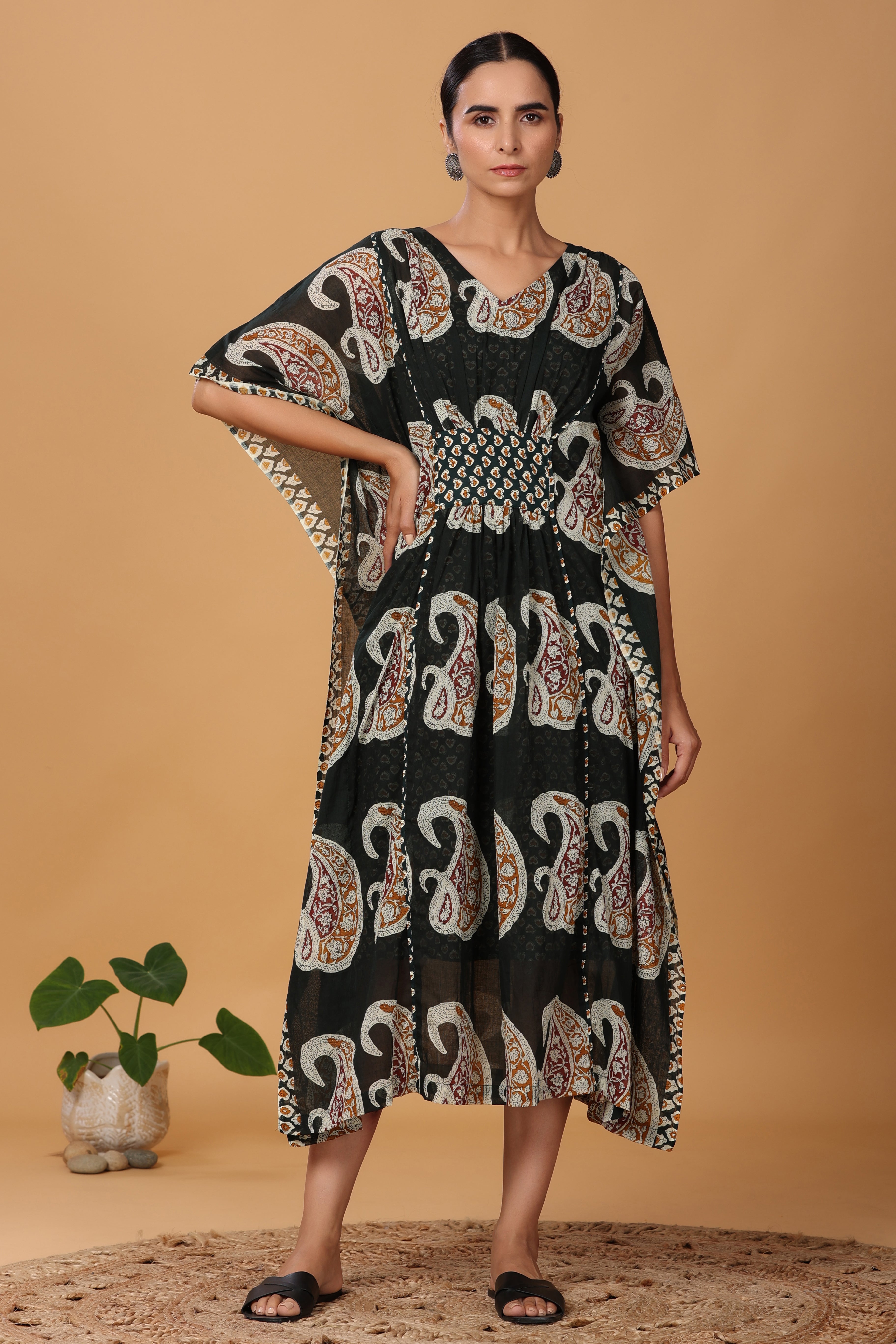 Deep Green Kaftan With Slip