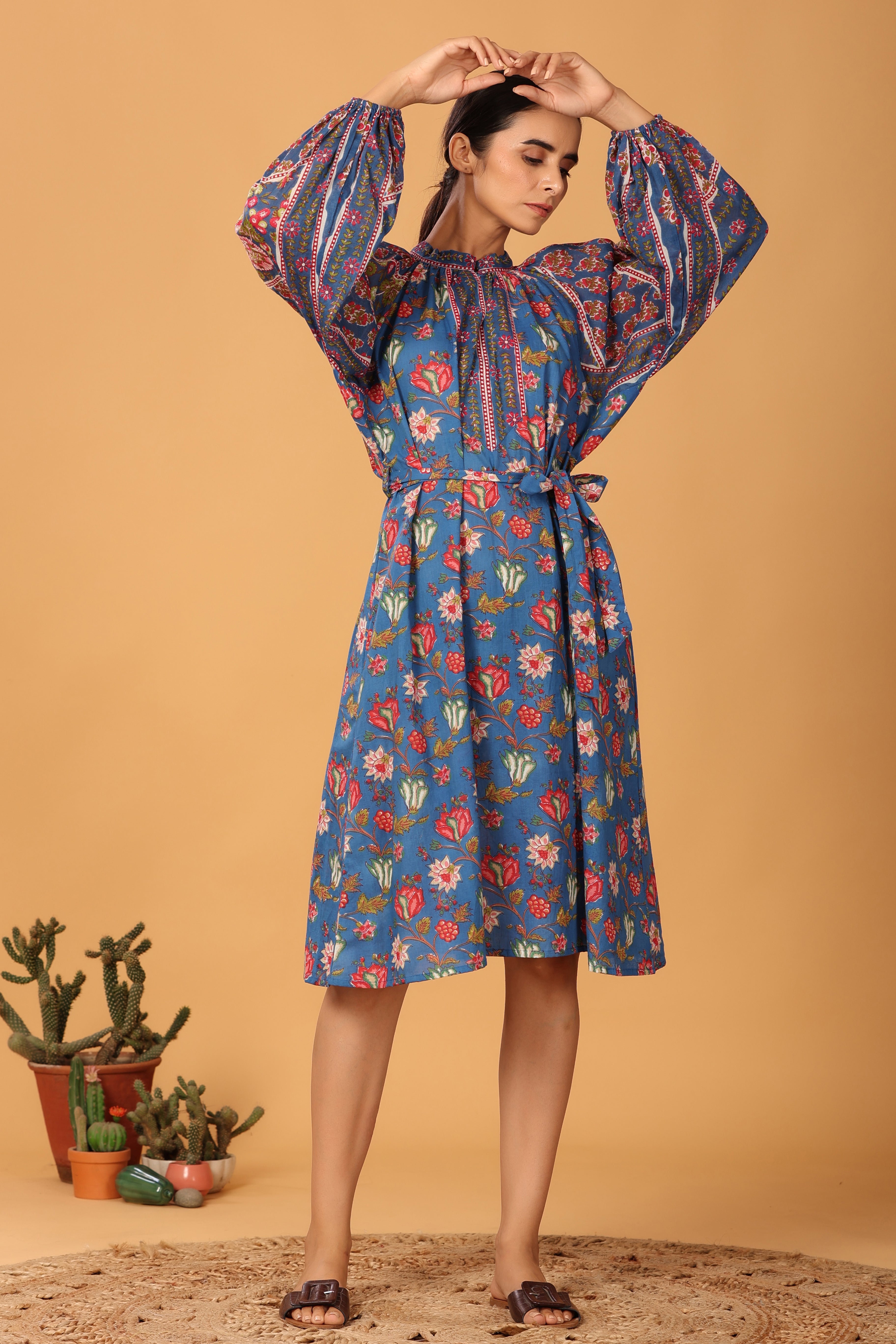 Blue printed Raglane dress (RTS)
