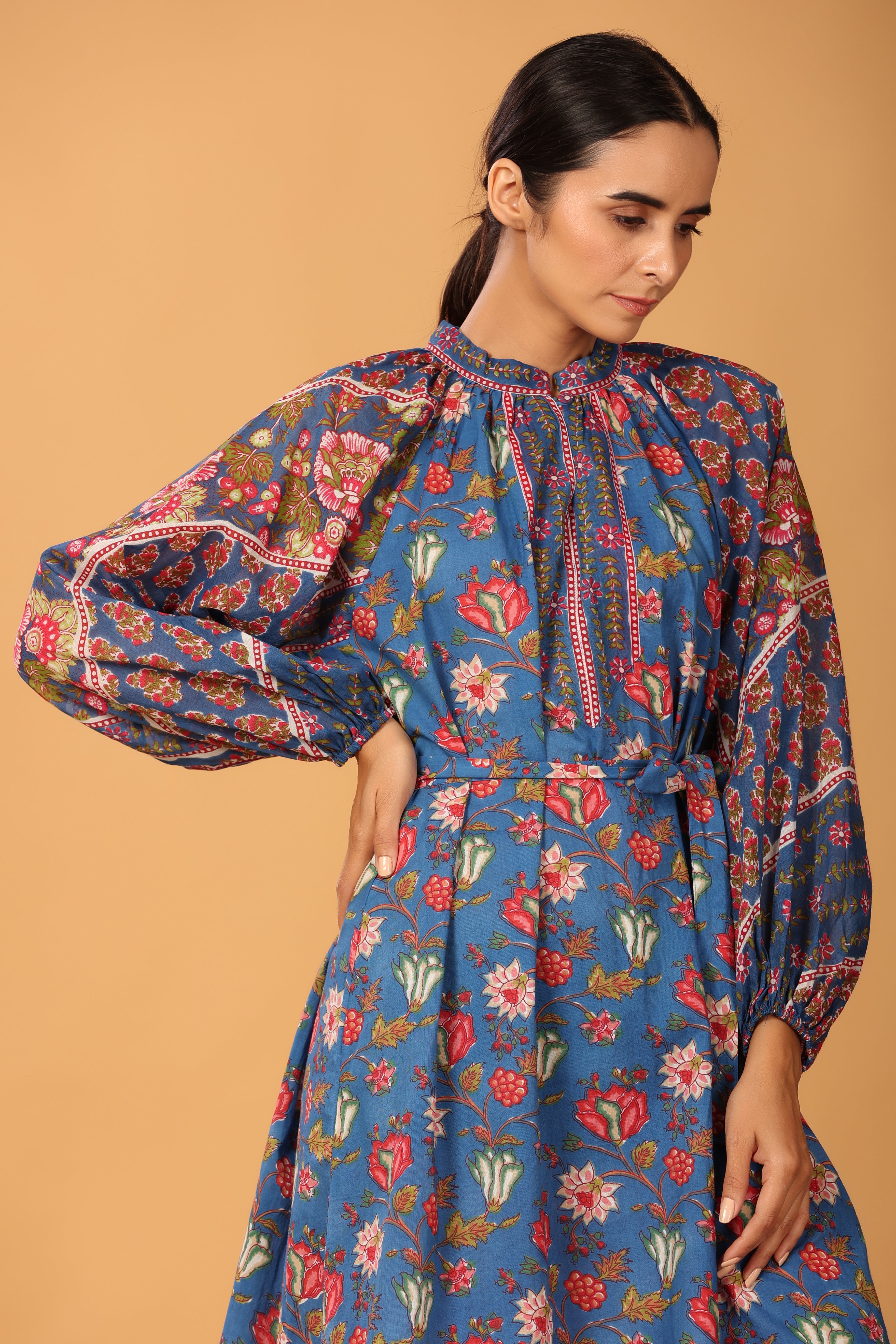 Blue printed Raglane dress (RTS)