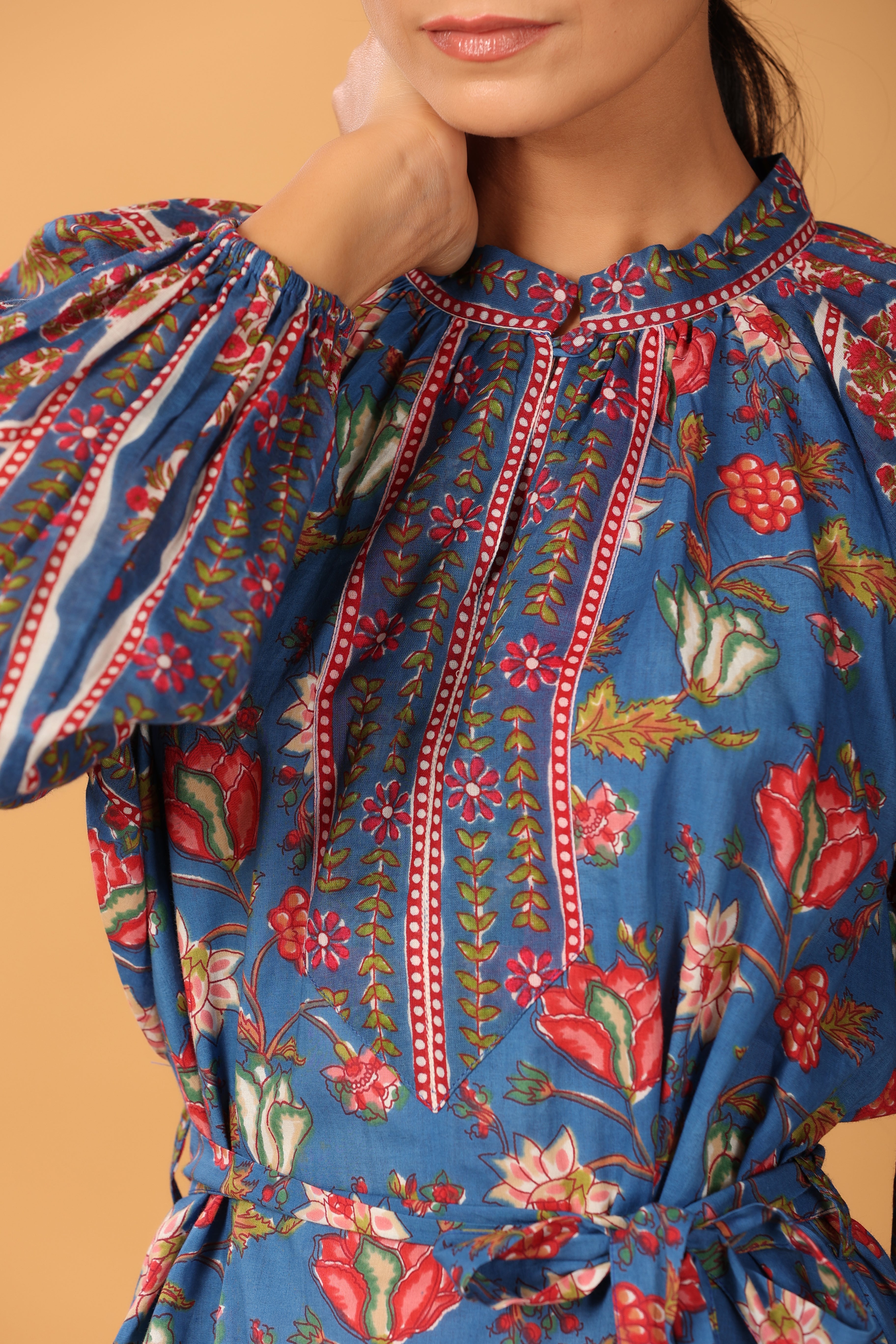 Blue printed Raglane dress (RTS)