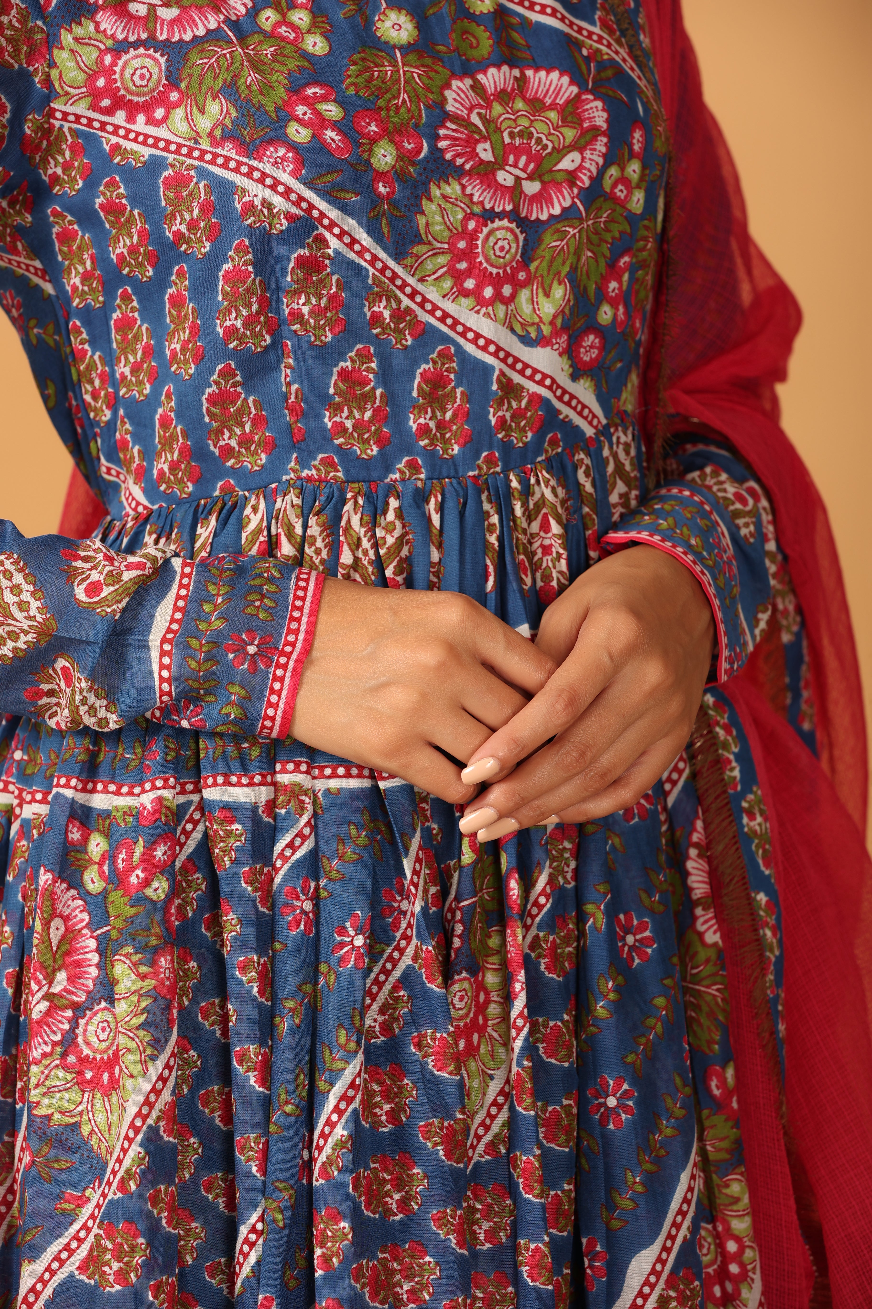 Blue mulmul anarkali set