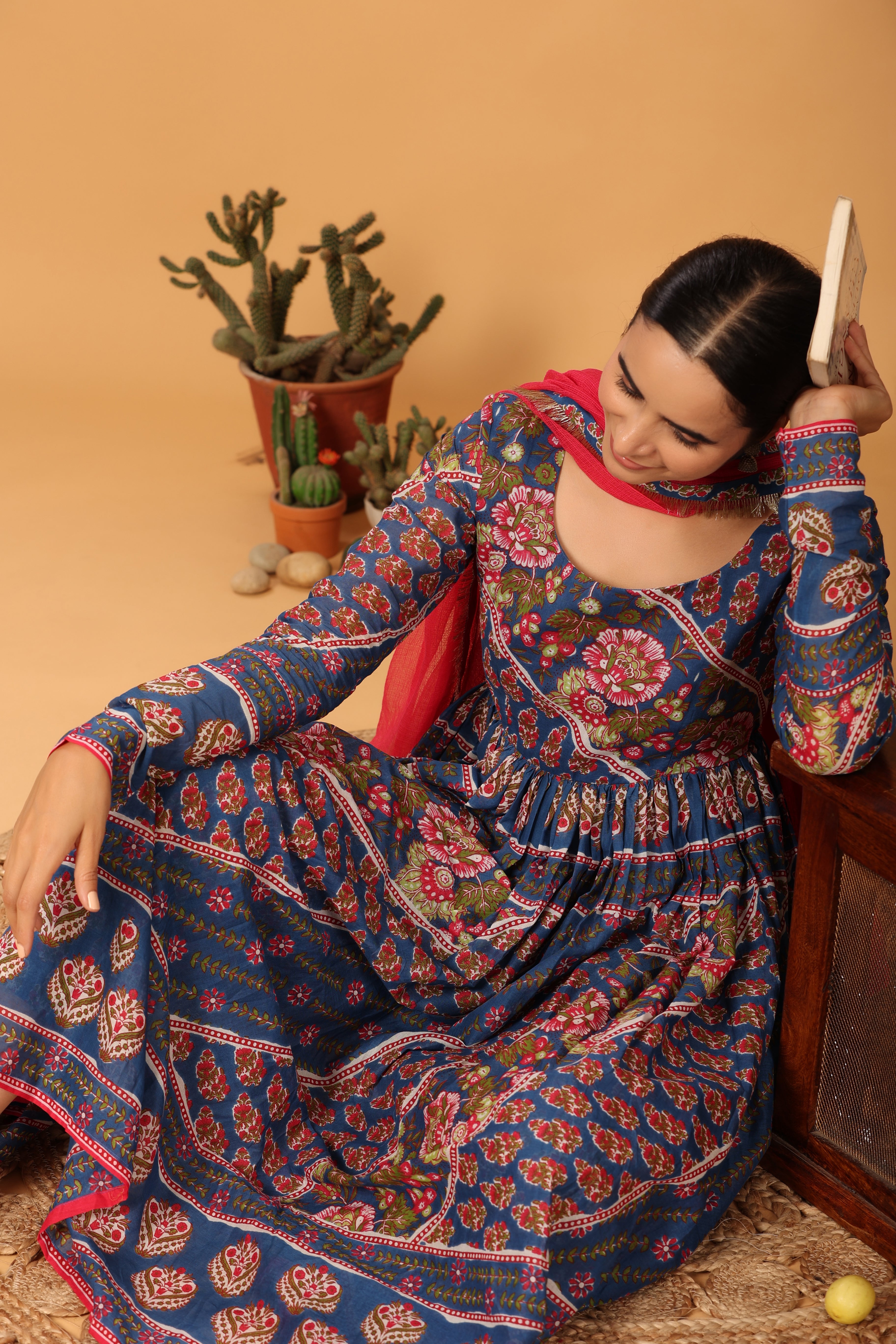 Blue mulmul anarkali set