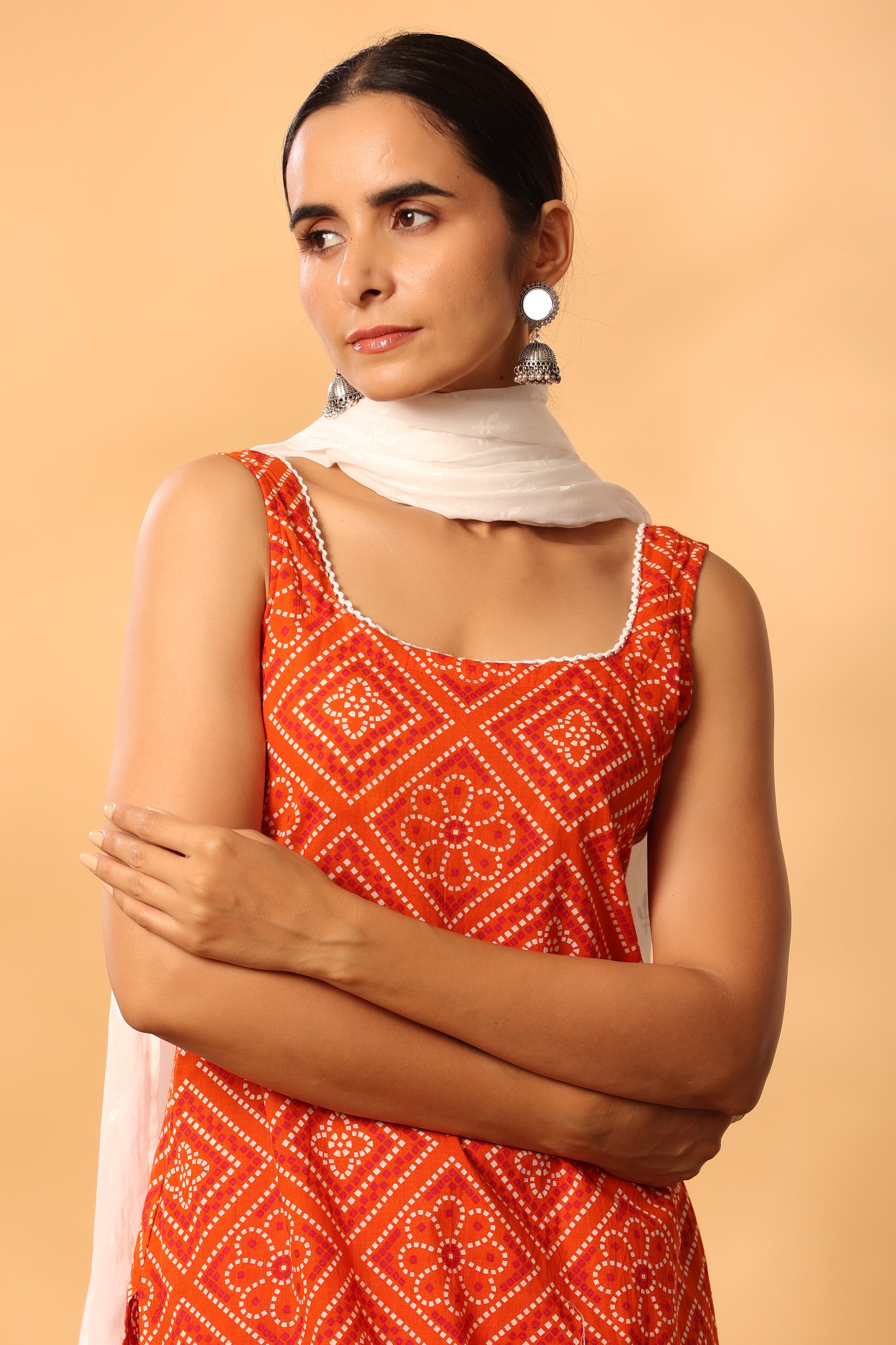 Orange bandhani straight suit