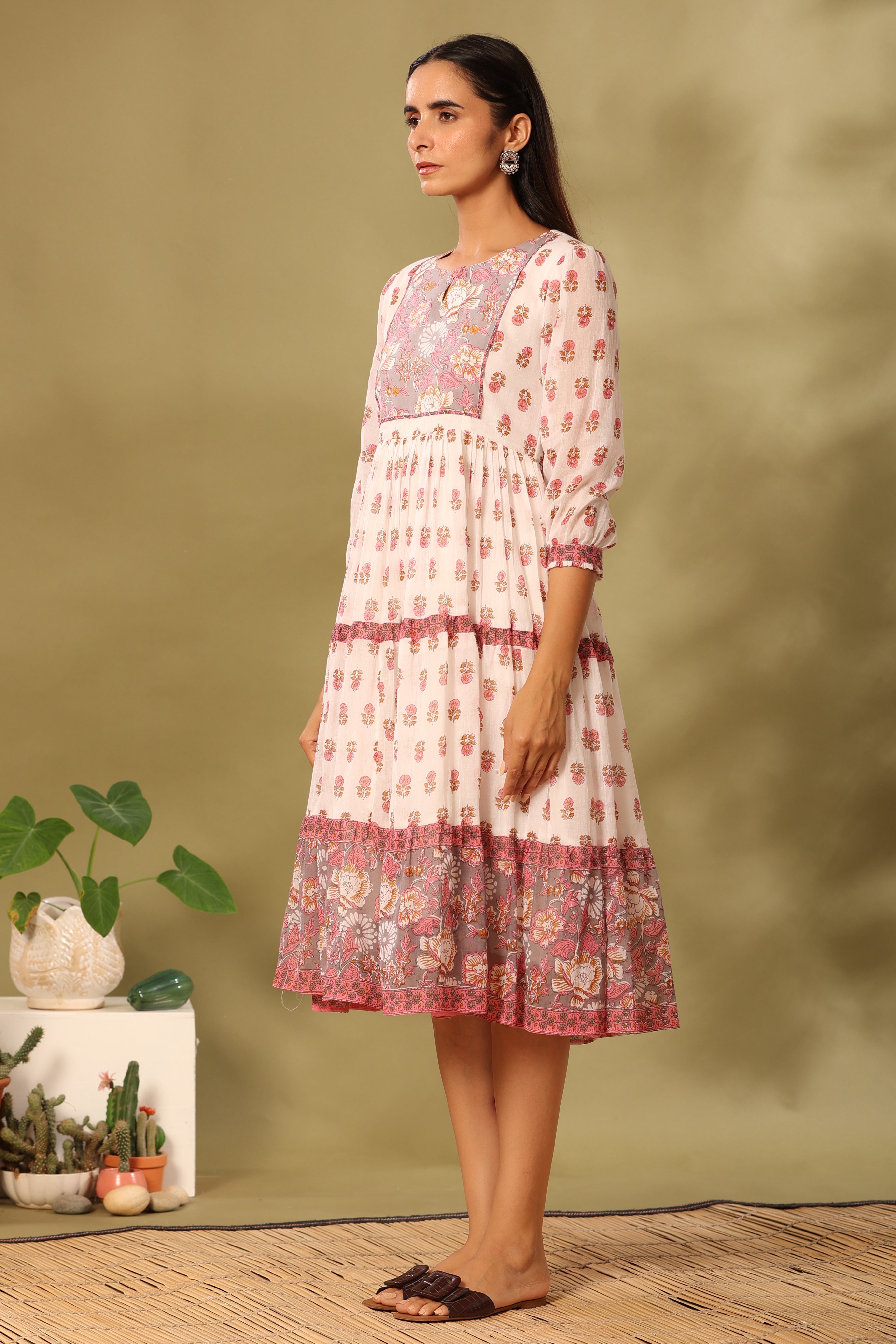 White and pink mulmul dress