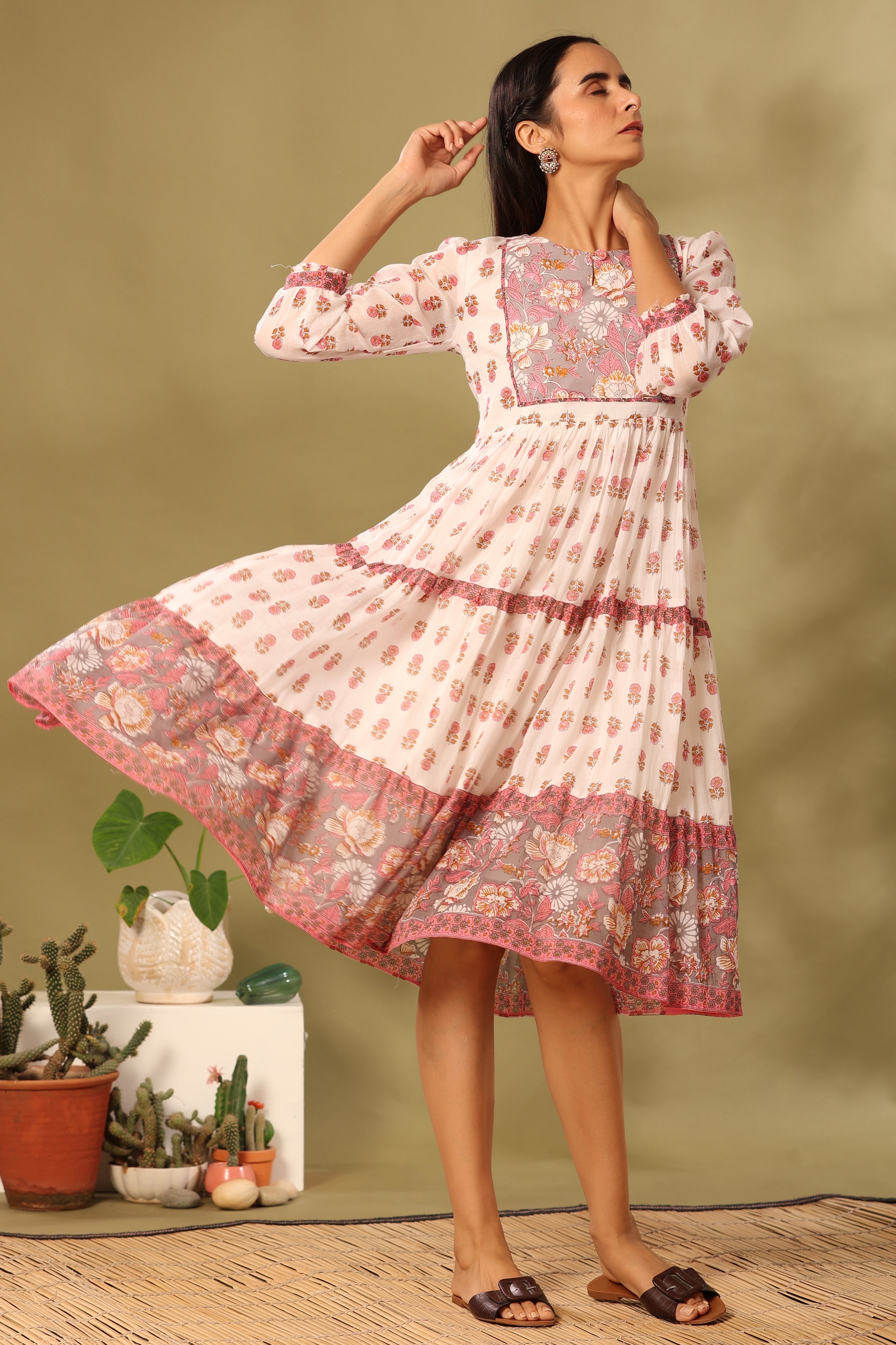 White and pink mulmul dress