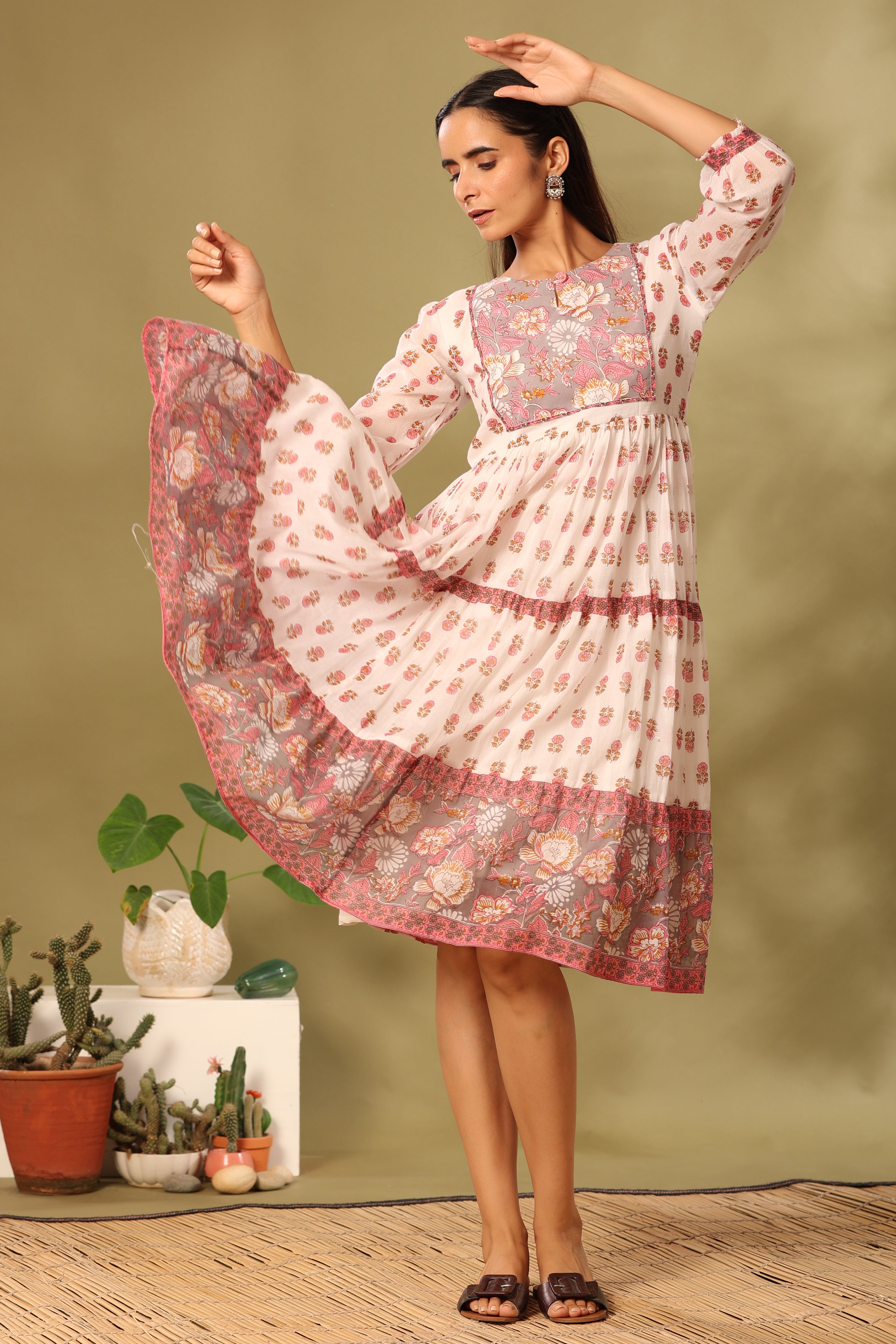 White and pink mulmul dress