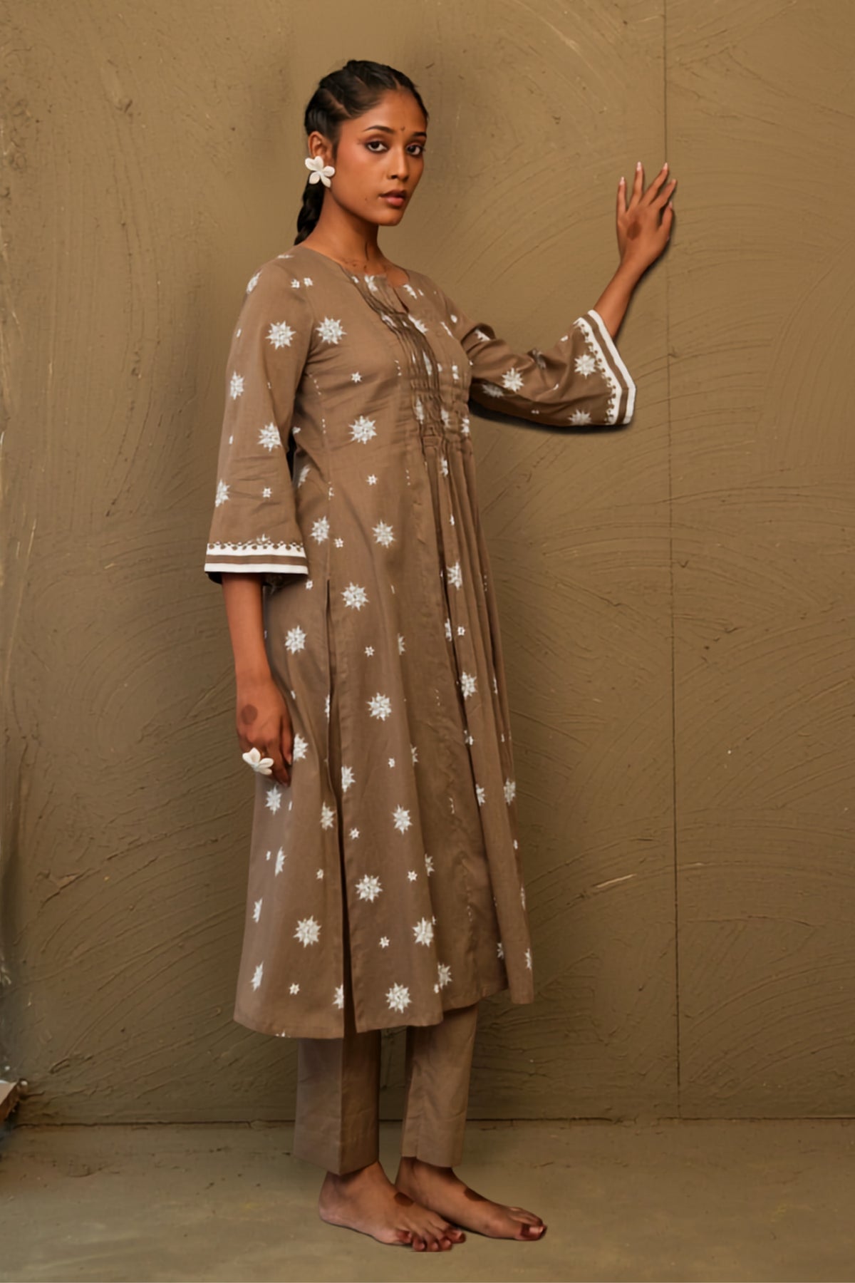 Gerua Brown Mul Cotton Pin Tucks Kurta Set