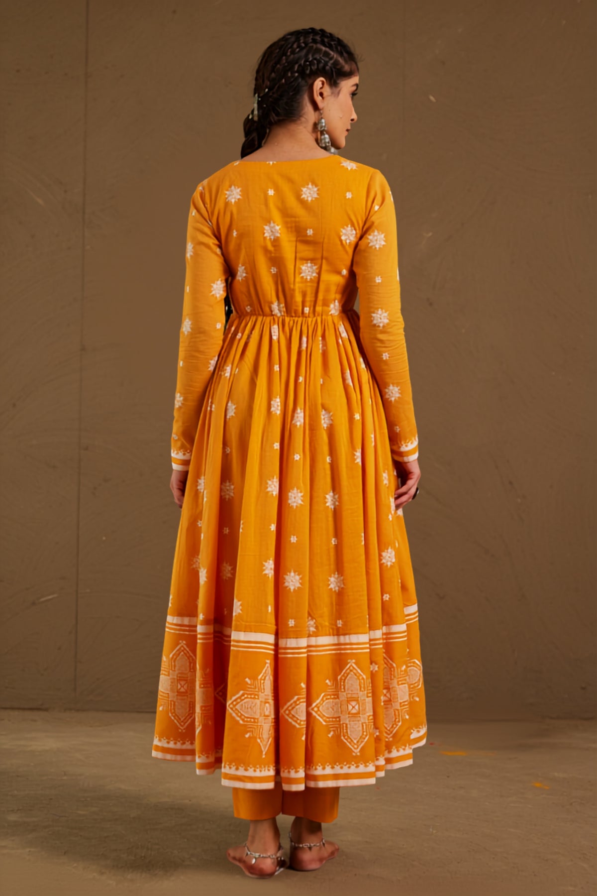 Haldi Orange Mul Cotton V neck Anarkali Set