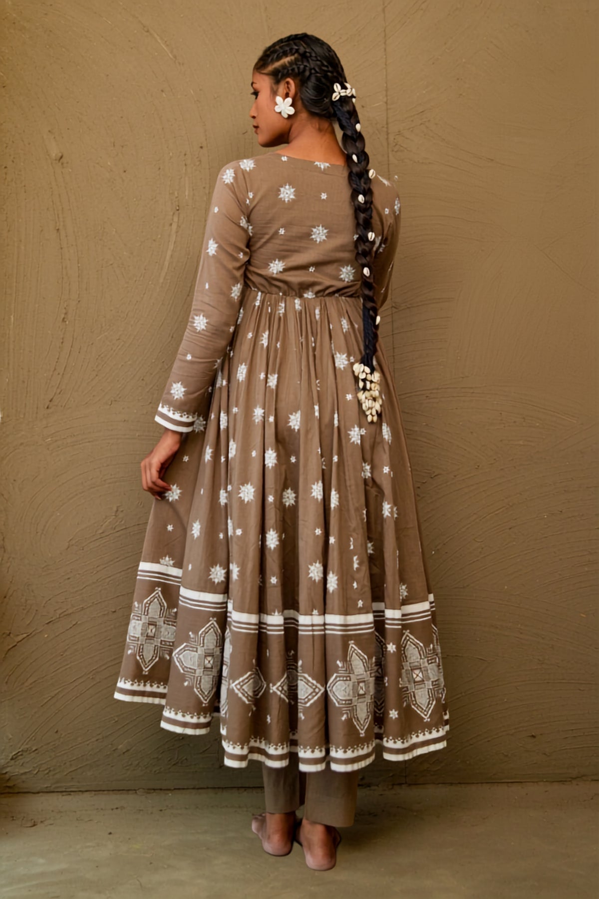 Janki Brown Mul Cotton V Neck Anarkali Set