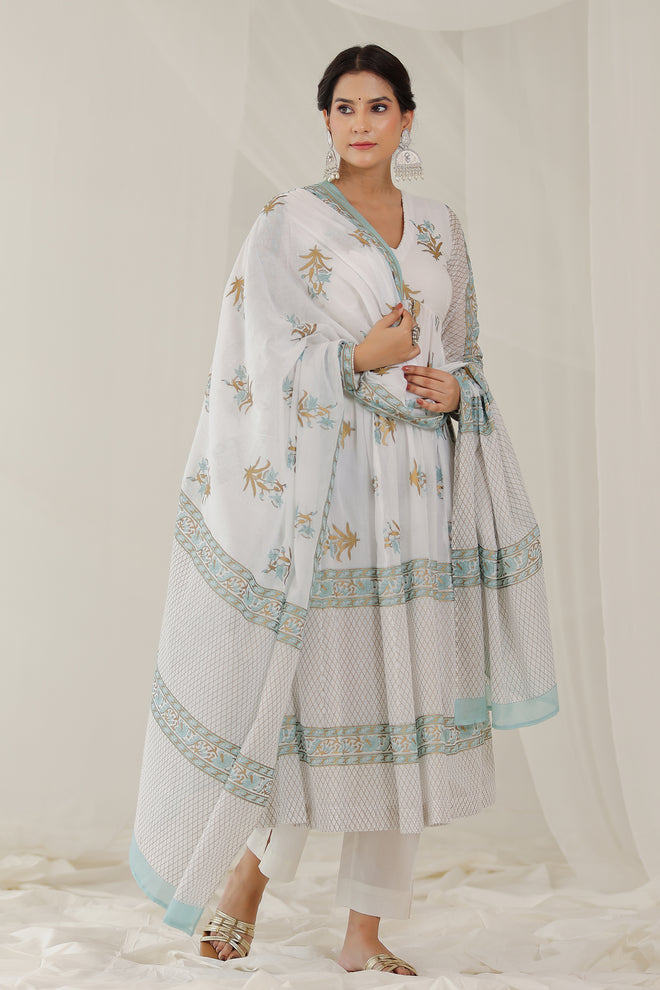 Cotton Anarkali Suit Set with Dupatta - PinkCactii – PINKCACTII