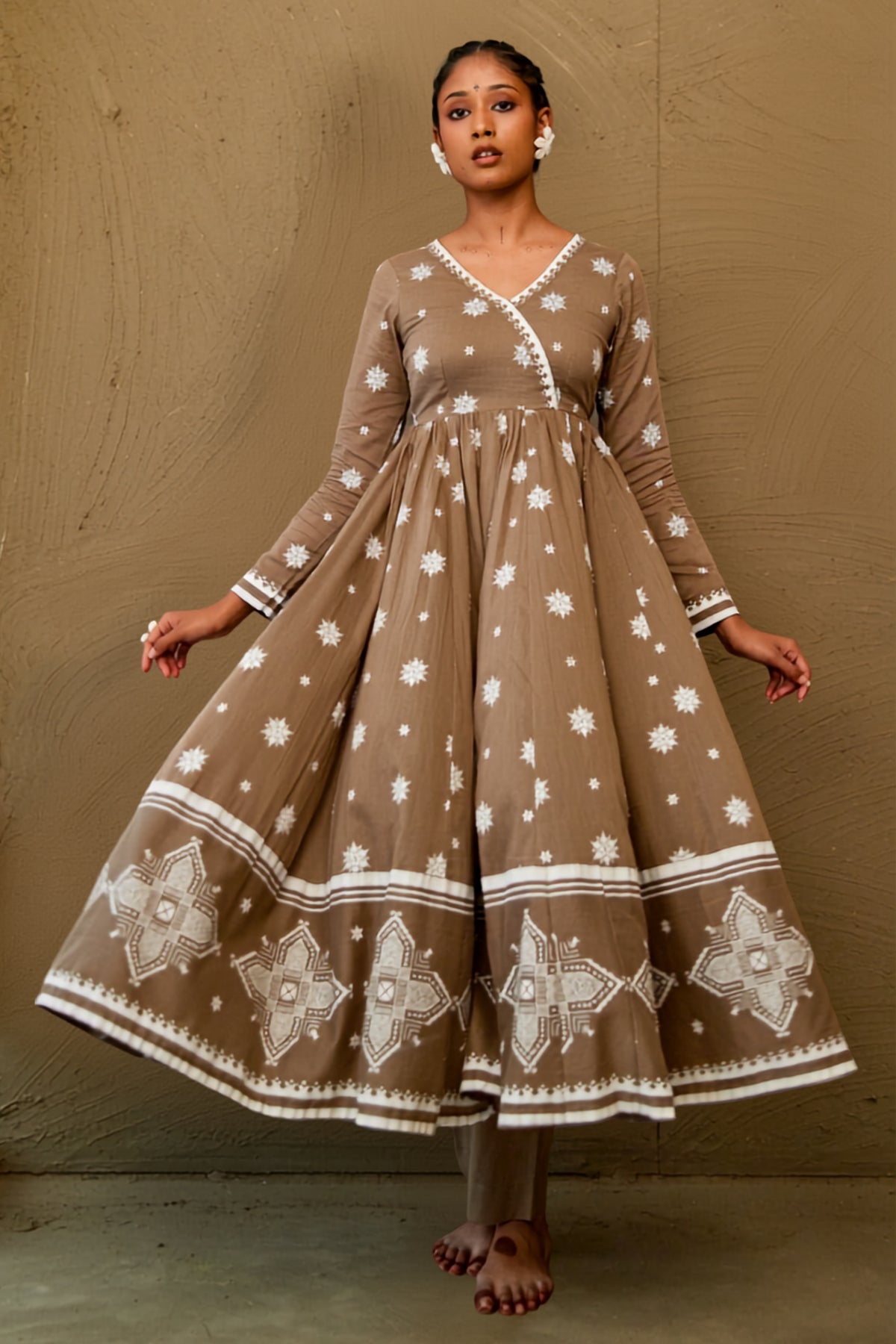 Janki Brown Mul Cotton V Neck Anarkali Set