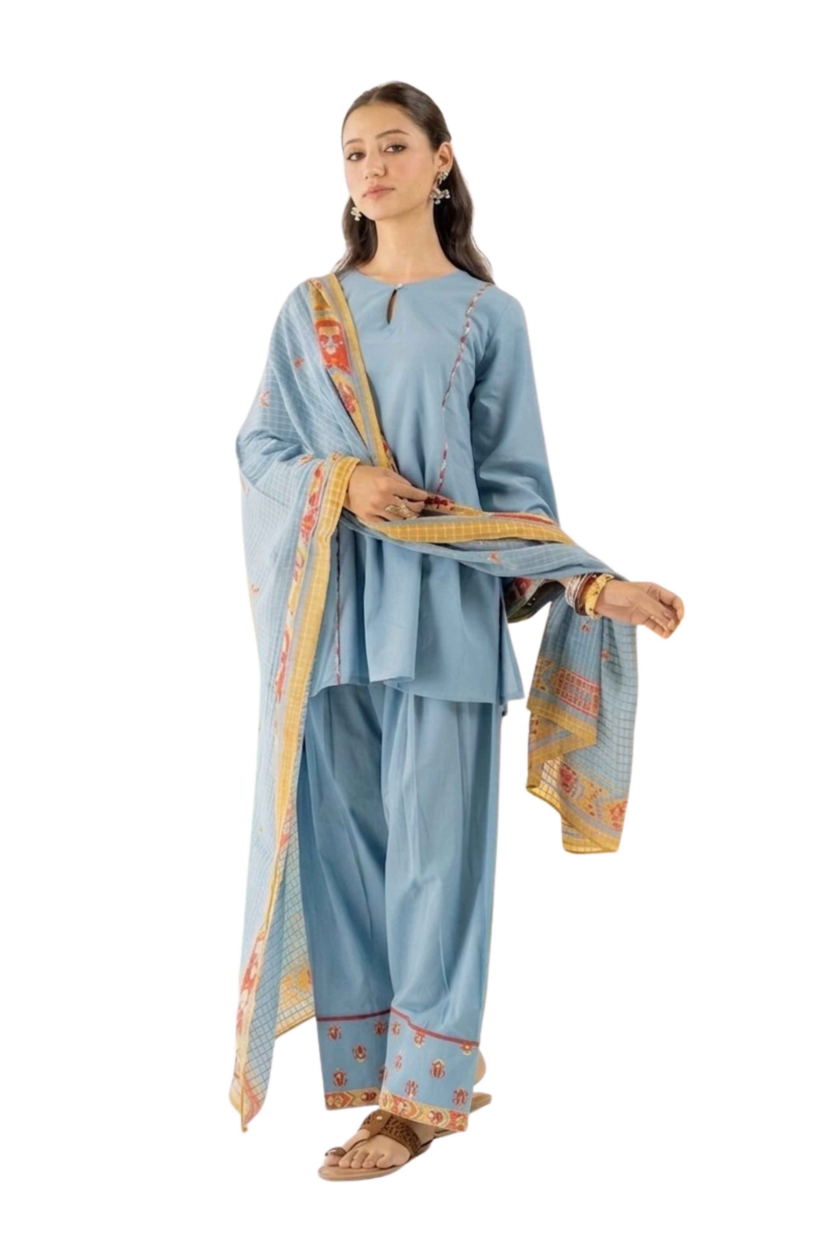 HERITAGE BLUE MAYARA KURTA AND FARSI SALWAR SET OF 3