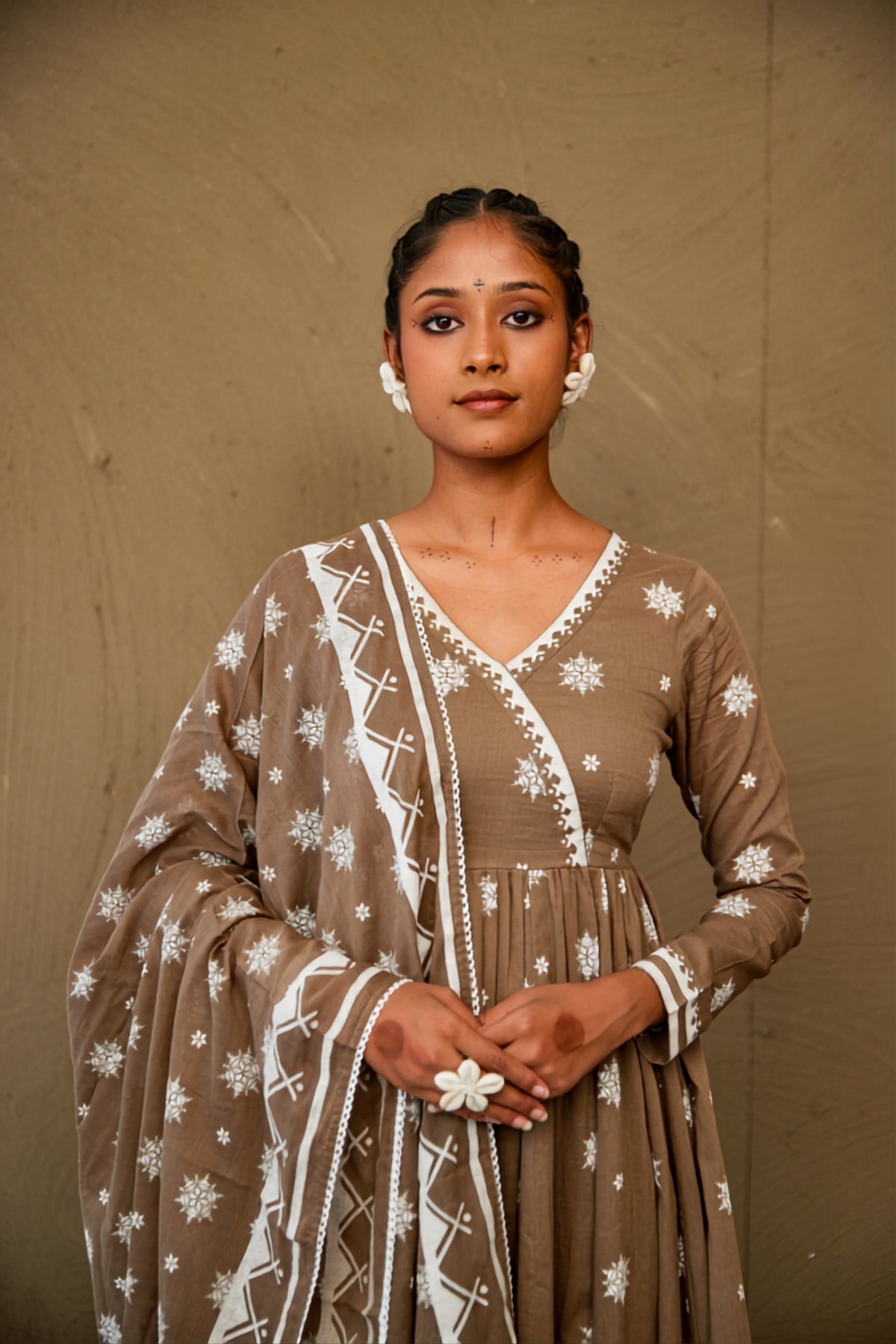 Janki Brown Mul Cotton V Neck Anarkali Set