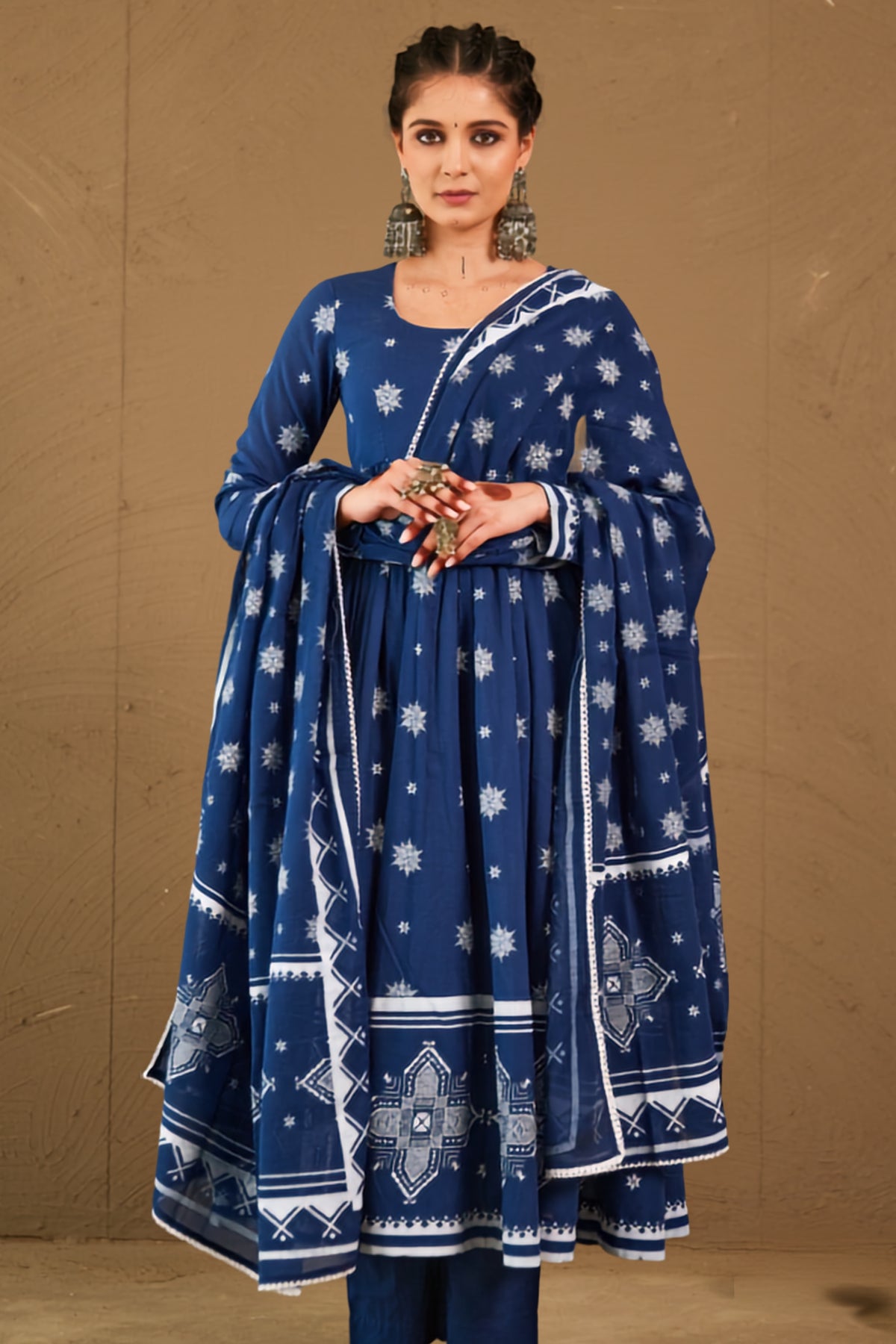 Abira Blue Mul Cotton Round Neck Anarkali Set